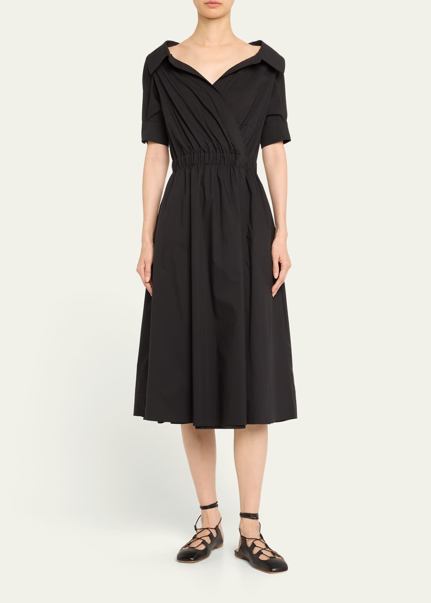 Altuzarra Lydia Short-Sleeve Midi Wrap Shirtdress Image 2 of 5