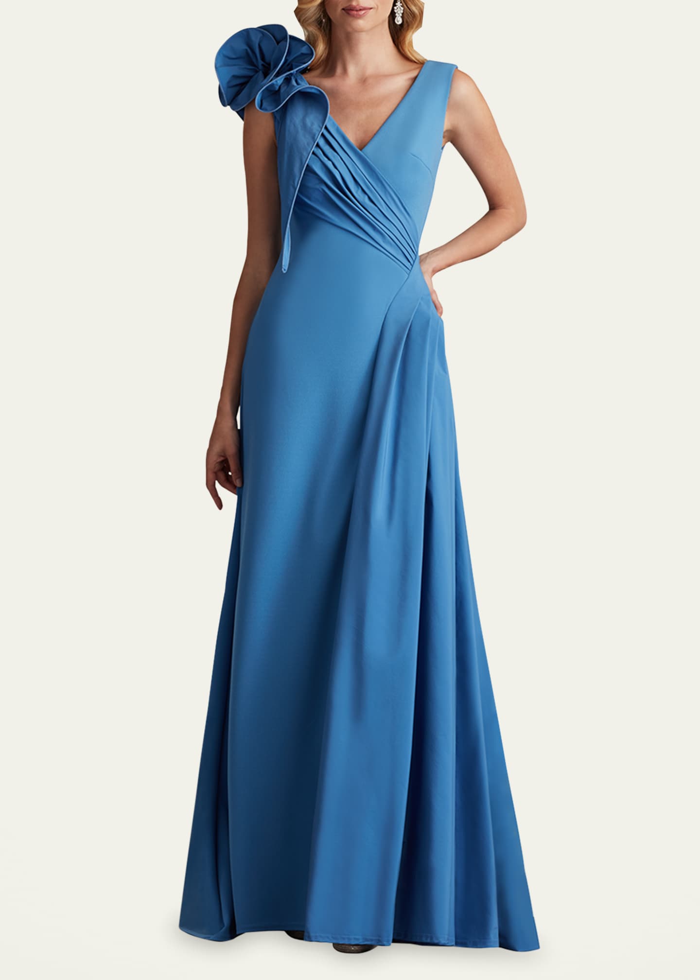 Tadashi Shoji Sleeveless Draped Ruffle Crepe Gown Image 2 of 5