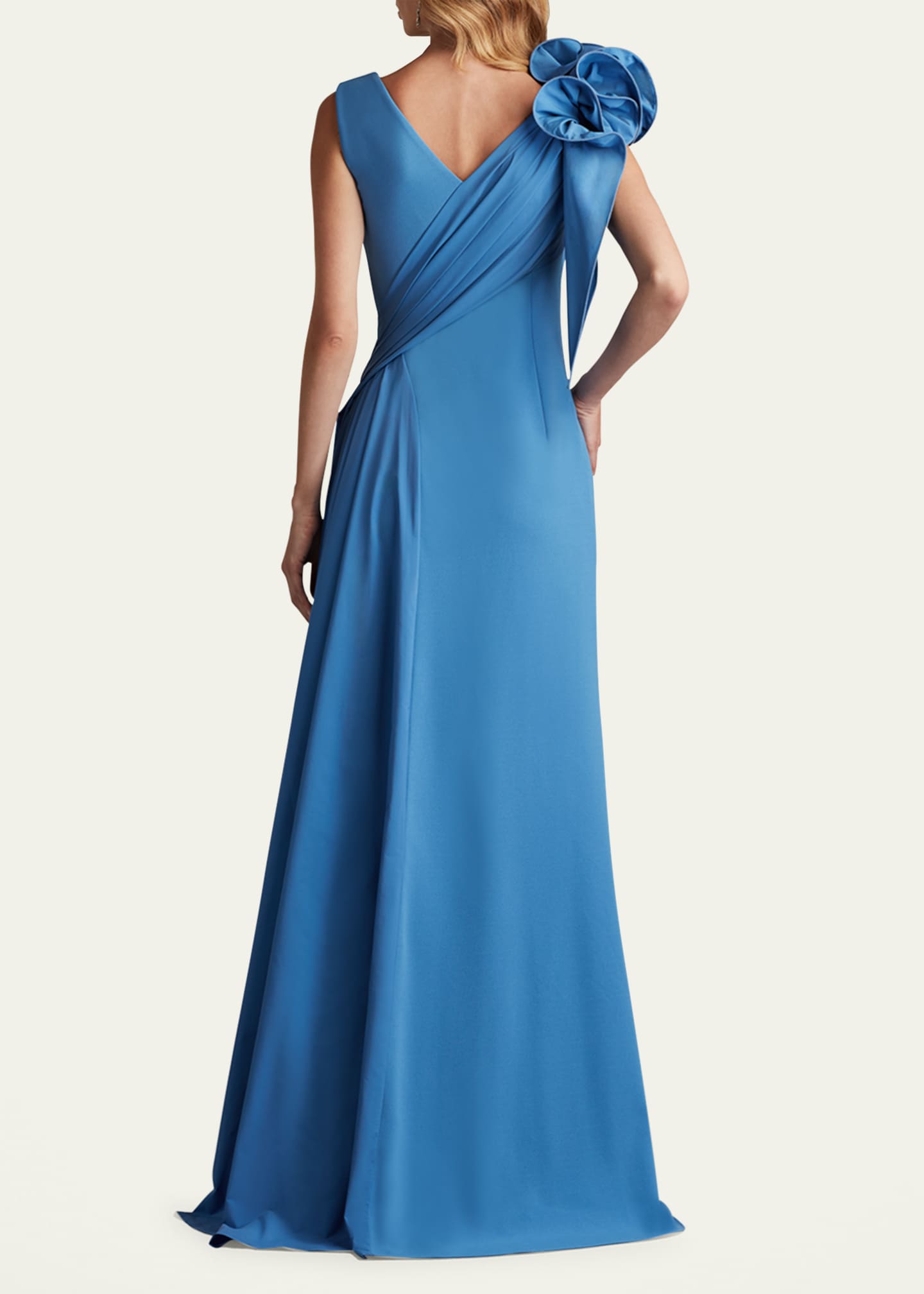 Tadashi Shoji Sleeveless Draped Ruffle Crepe Gown Image 3 of 5