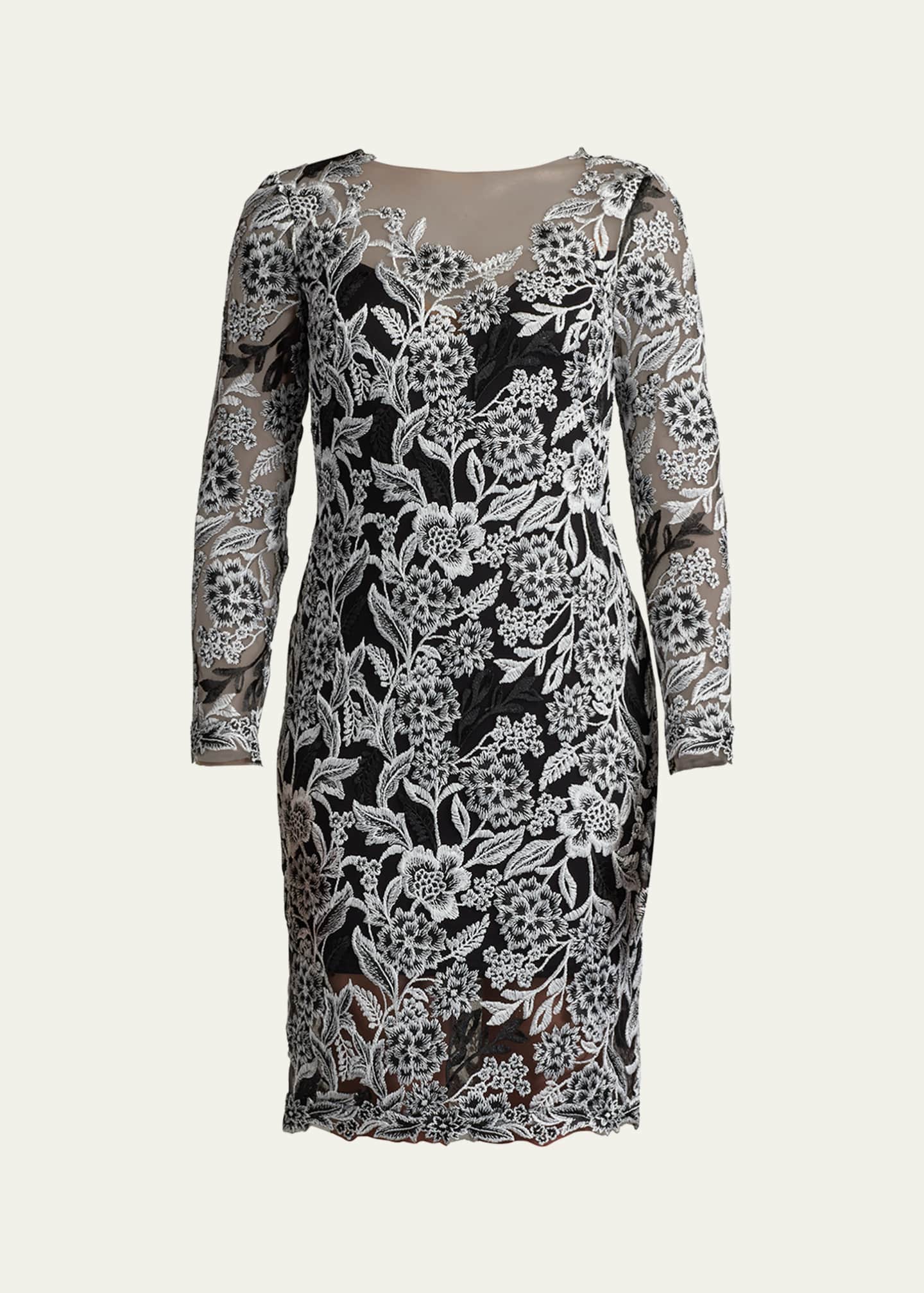 Tadashi Shoji Floral-Embroidered Illusion Midi Dress Image 1 of 5