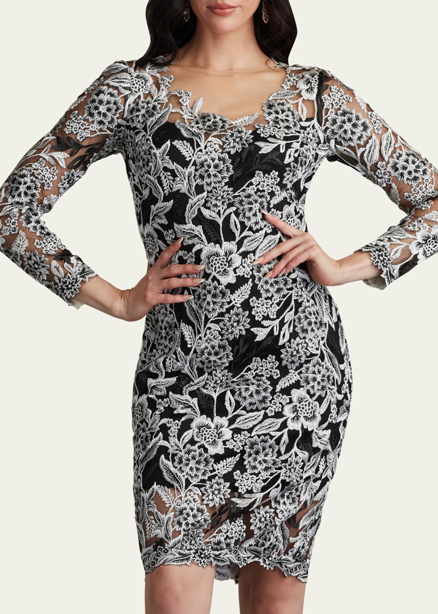 Tadashi Shoji Floral-Embroidered Illusion Midi Dress Image 5 of 5