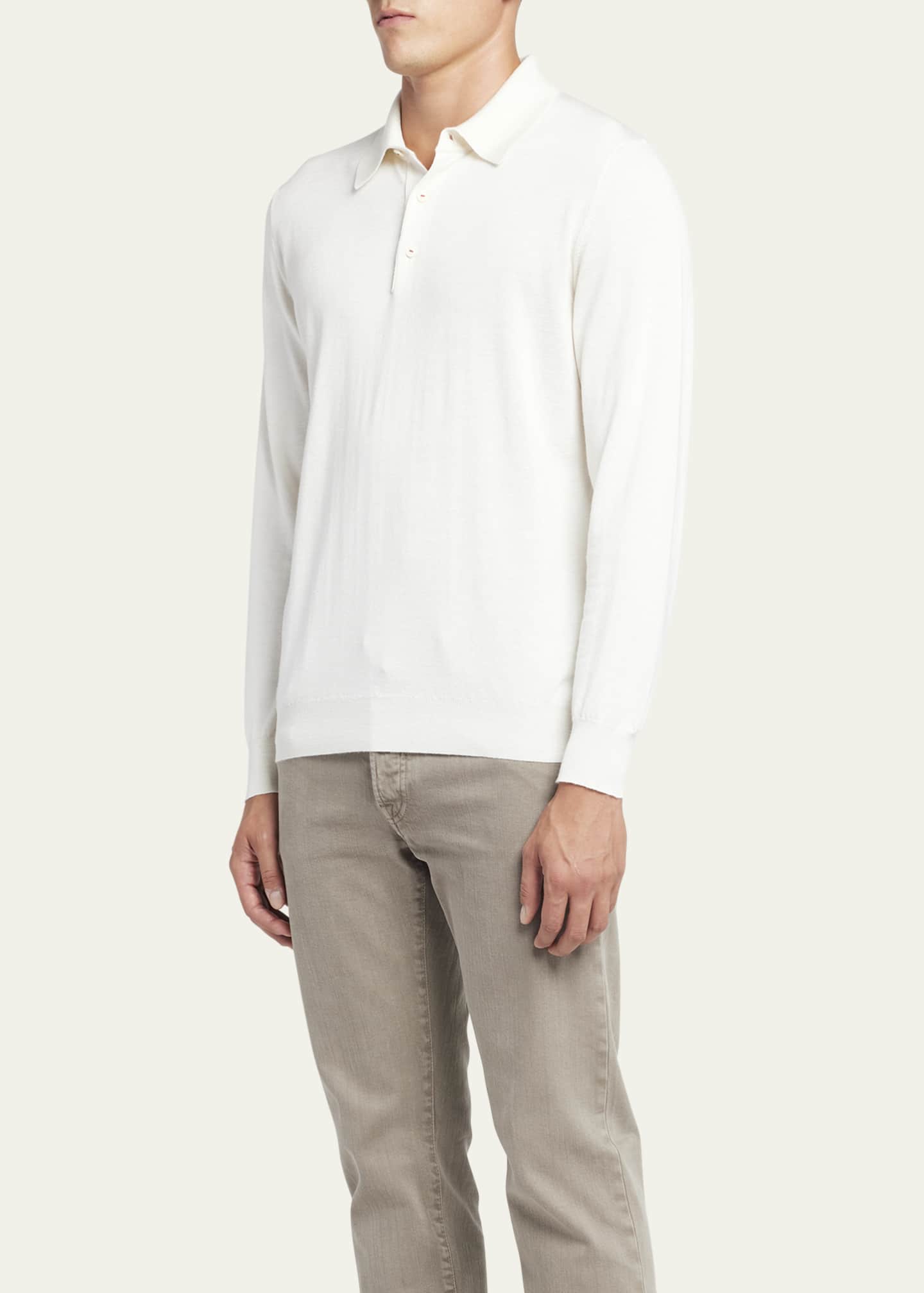 Kiton Men's Silk-Cashmere Blend Polo Sweater Image 4 of 5