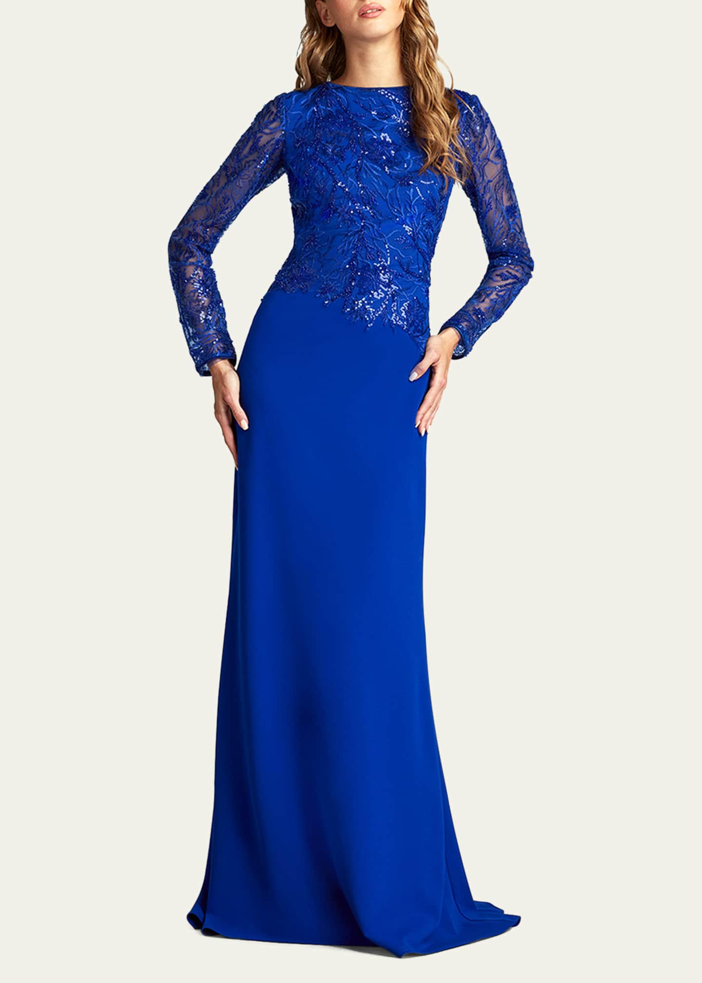 Tadashi Shoji A-Line Sequin Lace & Crepe Gown Image 2 of 5