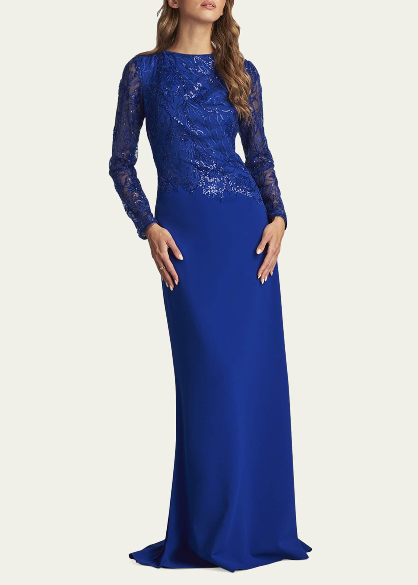 Tadashi Shoji A-Line Sequin Lace & Crepe Gown Image 4 of 5