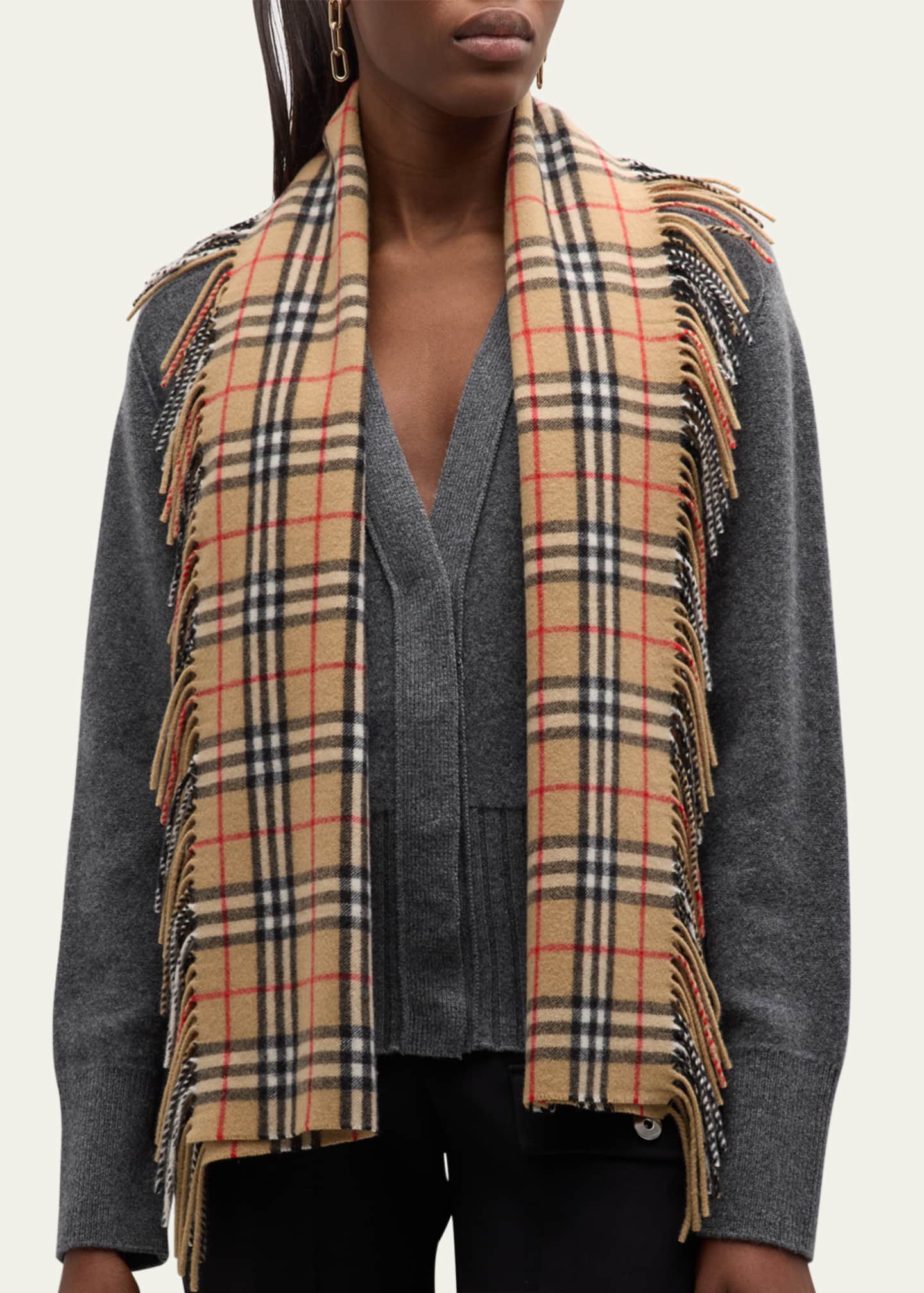Burberry Vintage Check Fringe Cashmere Scarf Image 2 of 4