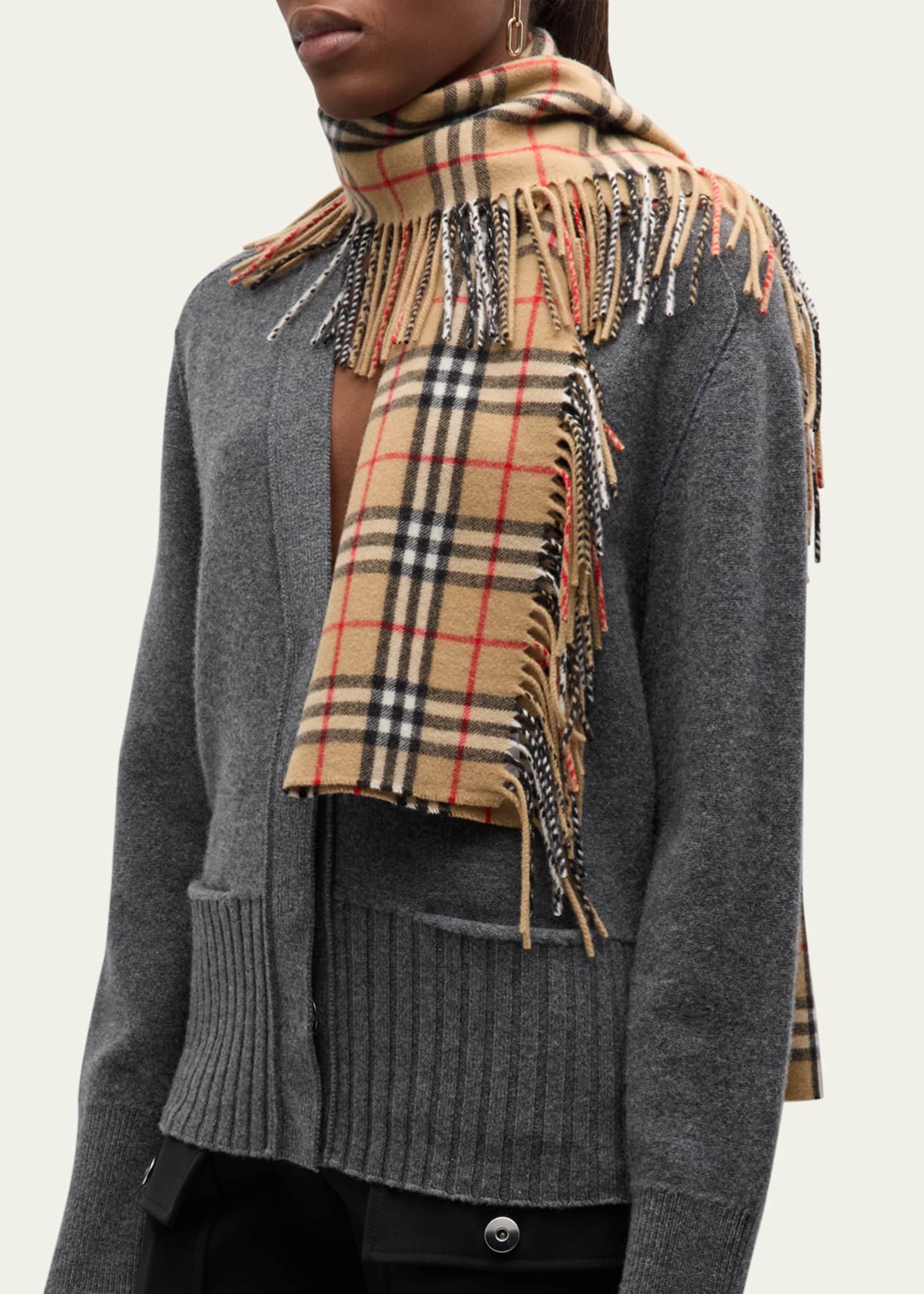 Burberry Vintage Check Fringe Cashmere Scarf Image 4 of 4