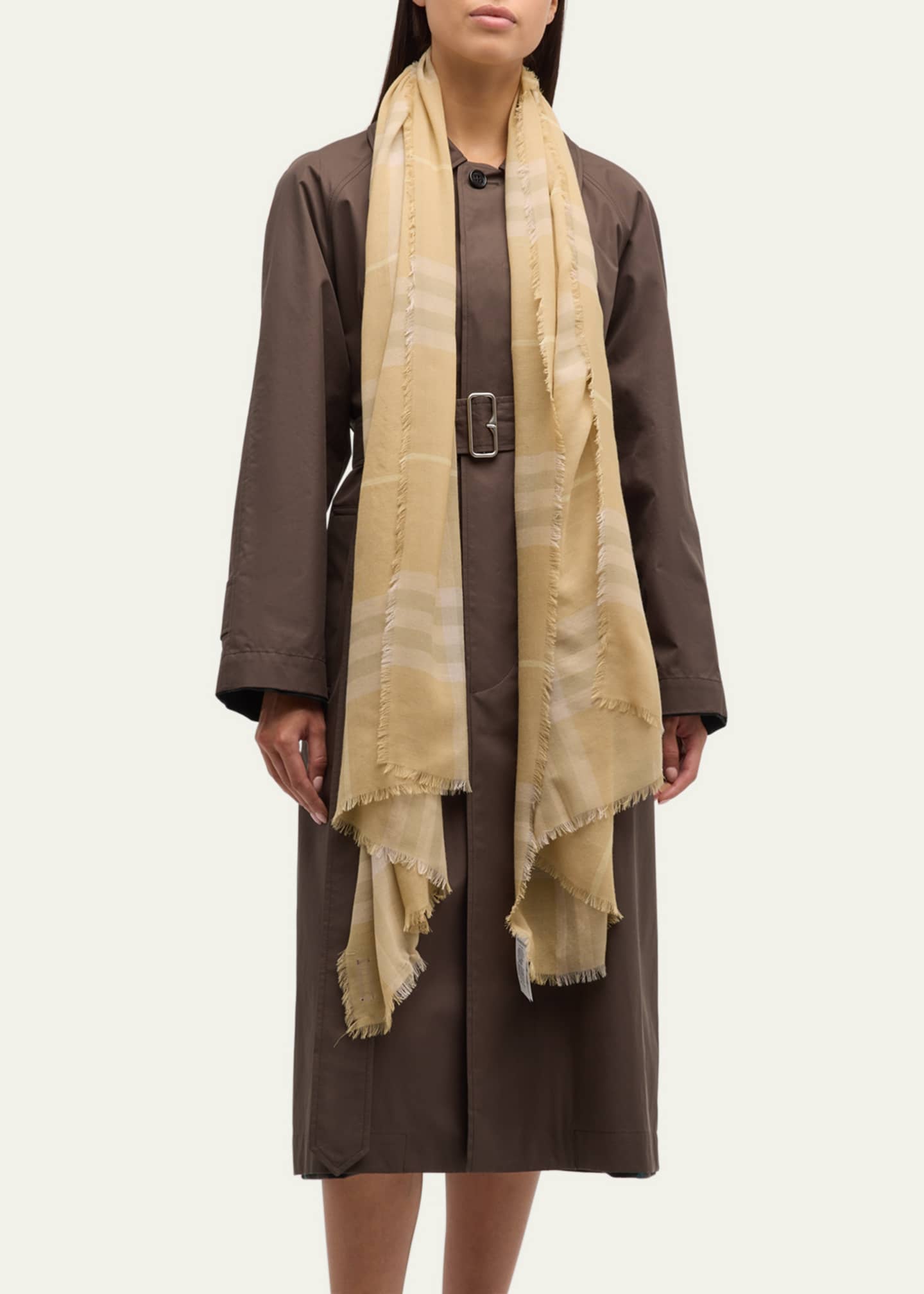 Burberry Yellow Lightweight Check Wool Scarf Image 2 of 4