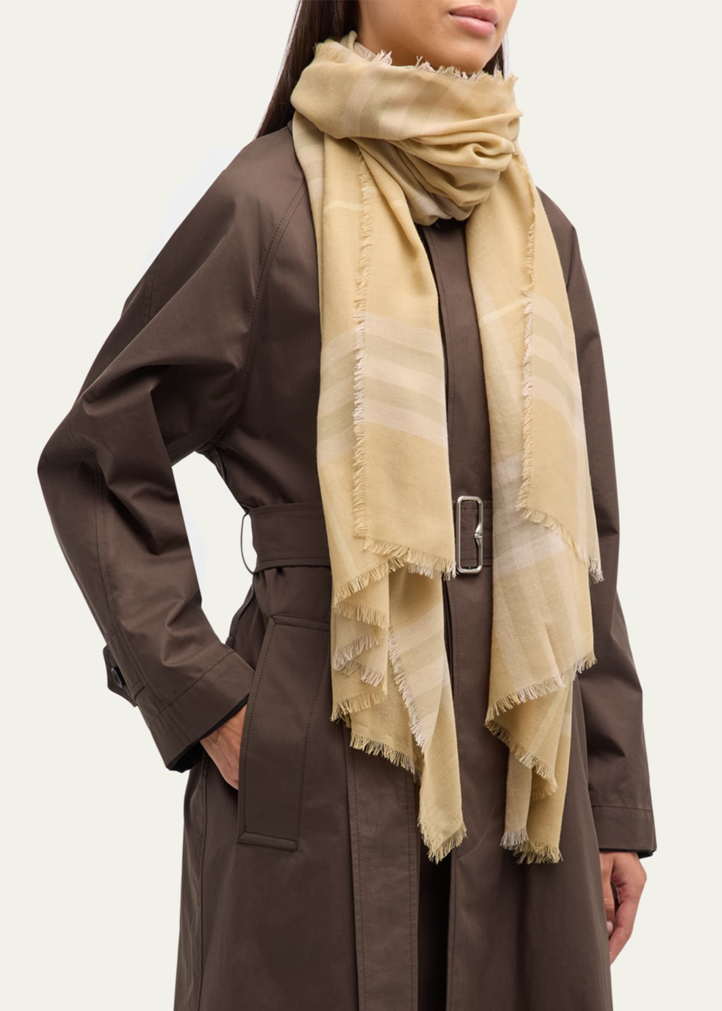 Burberry Yellow Lightweight Check Wool Scarf Image 4 of 4