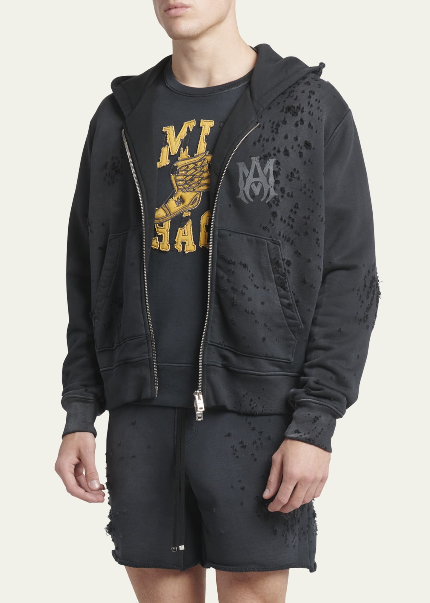 Amiri Men's Faded Terry Shotgun Zip Hoodie Image 4 of 5