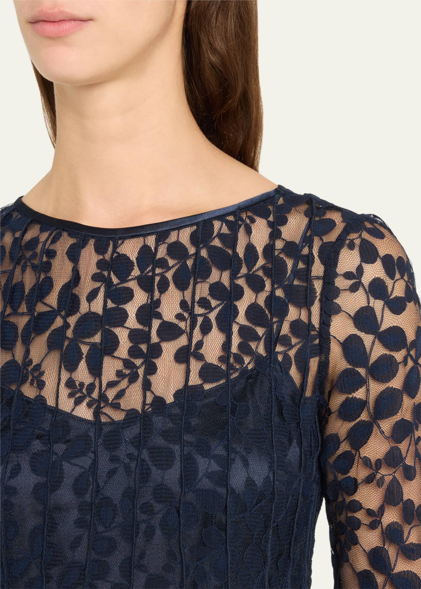 Rickie Freeman for Teri Jon Long-Sleeve A-Line Floral Lace Gown ...