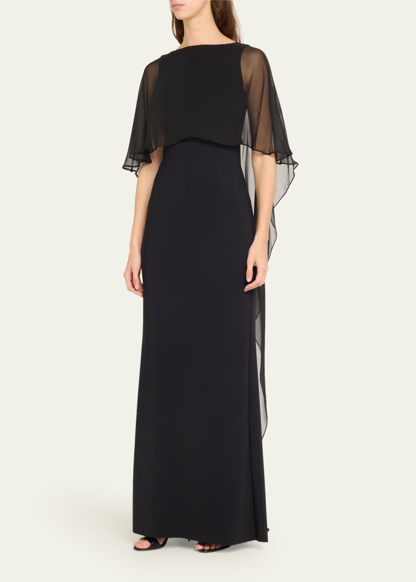 Rickie Freeman for Teri Jon Elbow-Sleeve A-Line Cape Gown Image 4 of 5