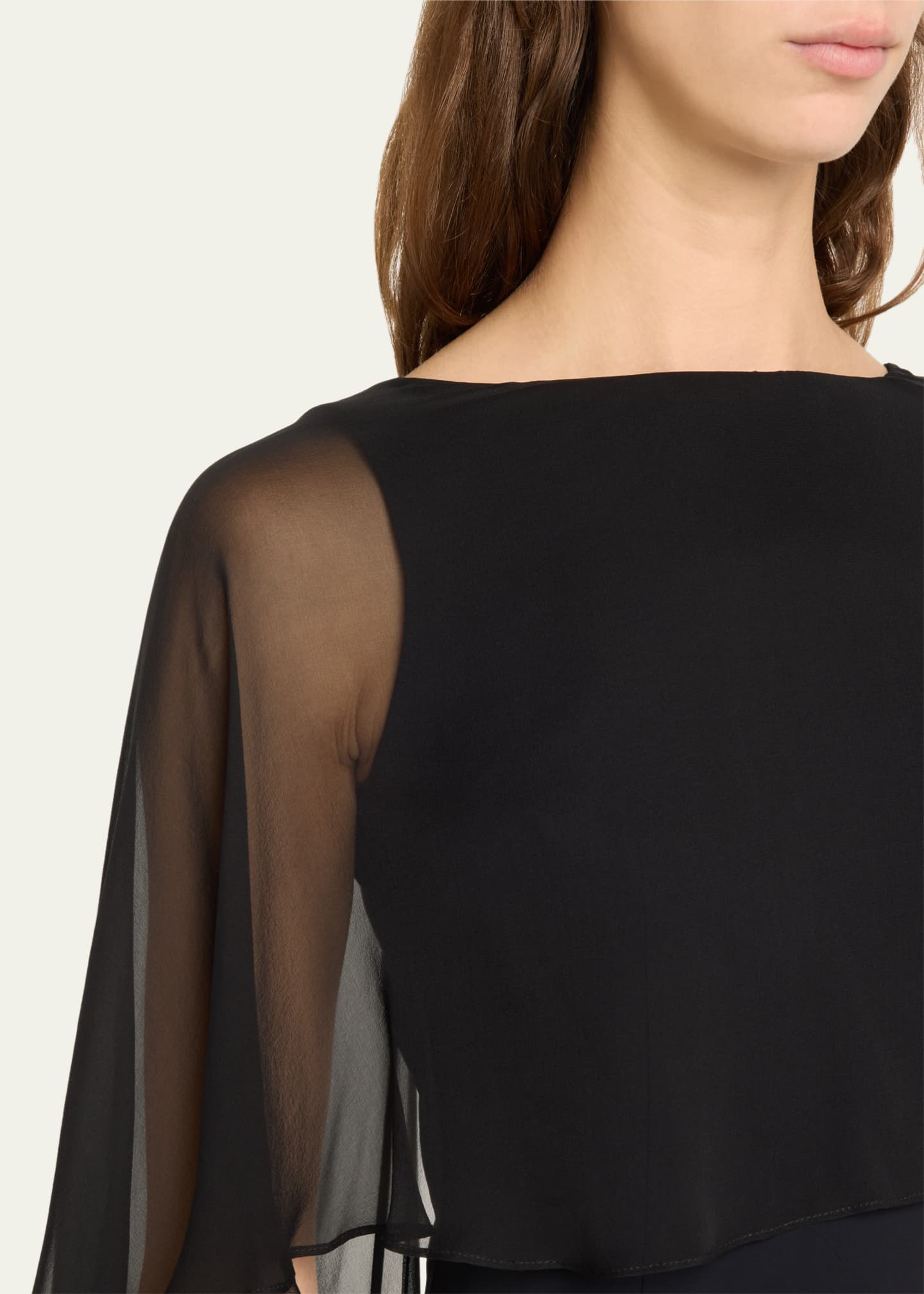 Rickie Freeman for Teri Jon Elbow-Sleeve A-Line Cape Gown Image 5 of 5