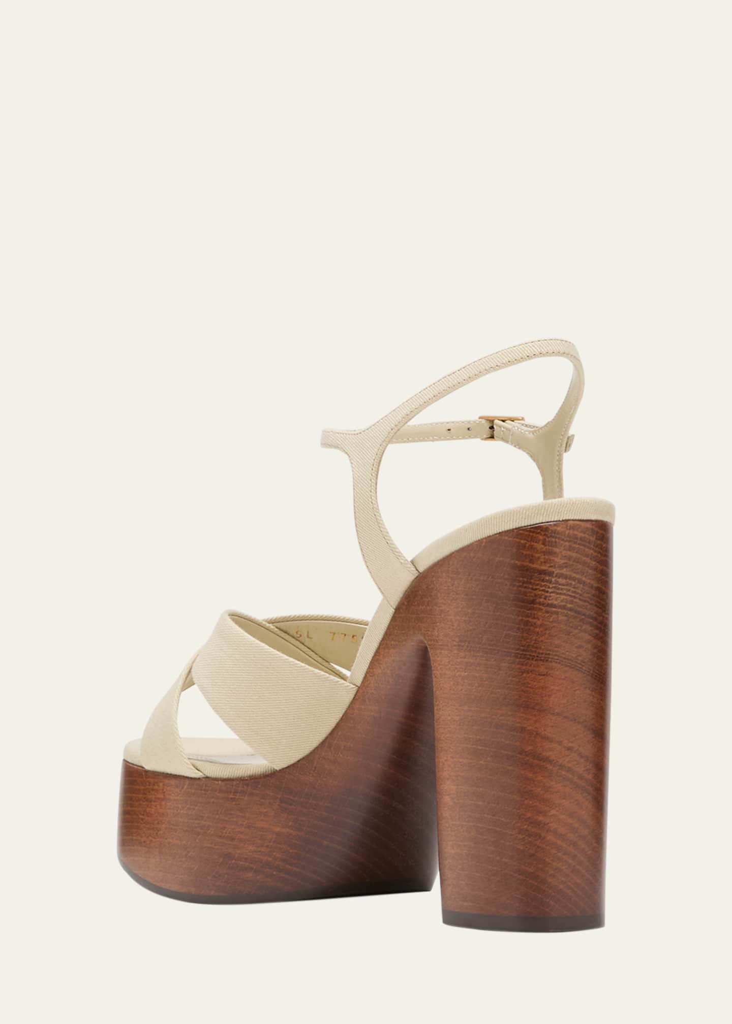 Saint Laurent Bianca Cotton Crisscross Platform Sandals Image 4 of 5