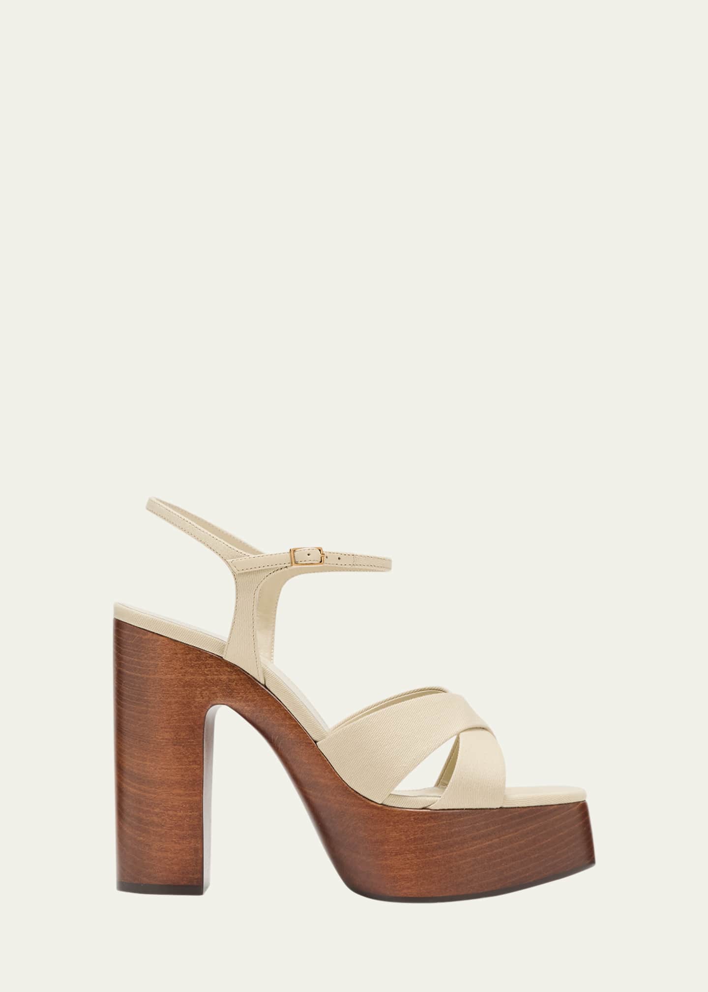 Saint Laurent Bianca Cotton Crisscross Platform Sandals Image 1 of 5