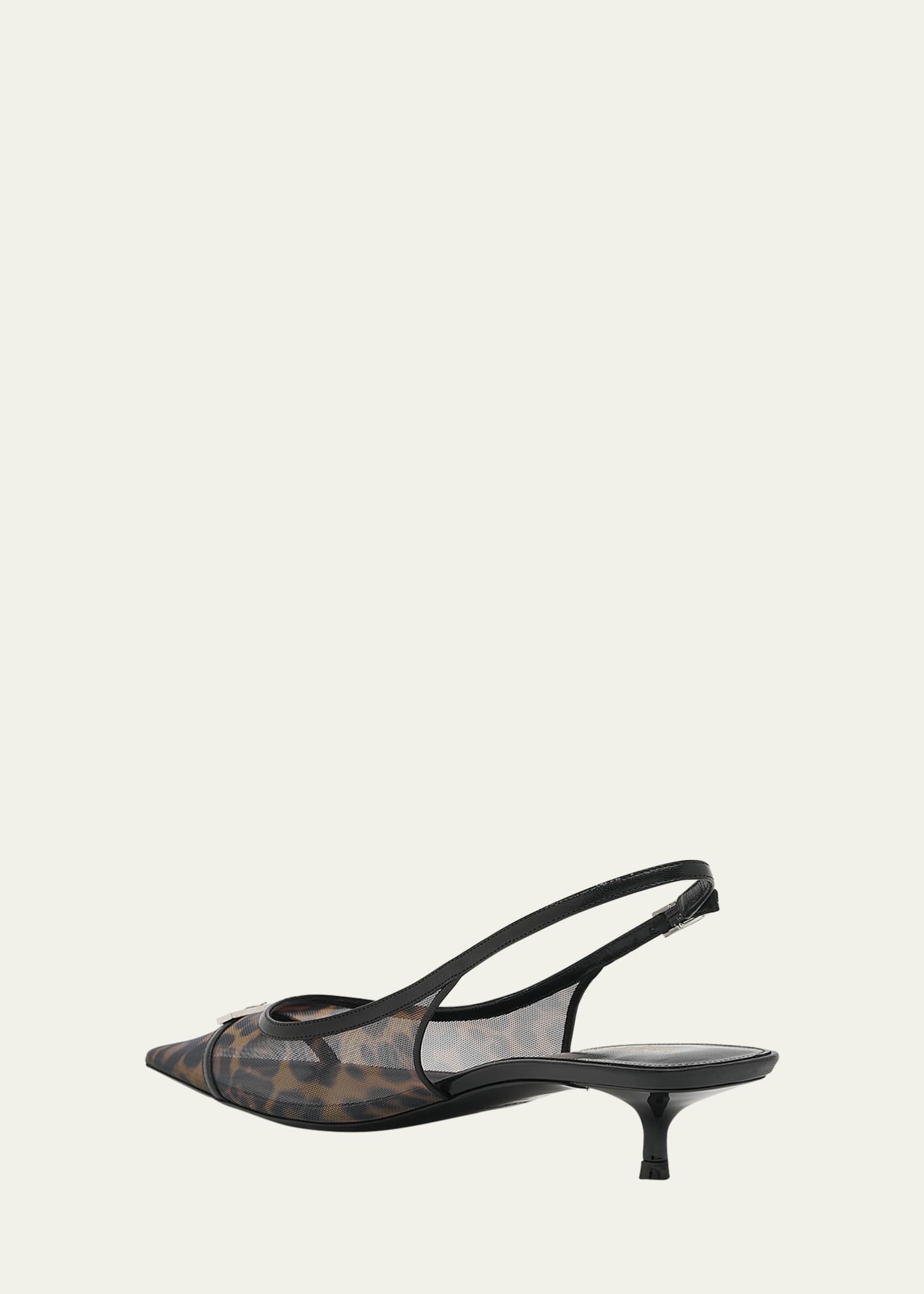 Saint Laurent Oxalis Leopard Mesh Slingback Pumps Image 4 of 5