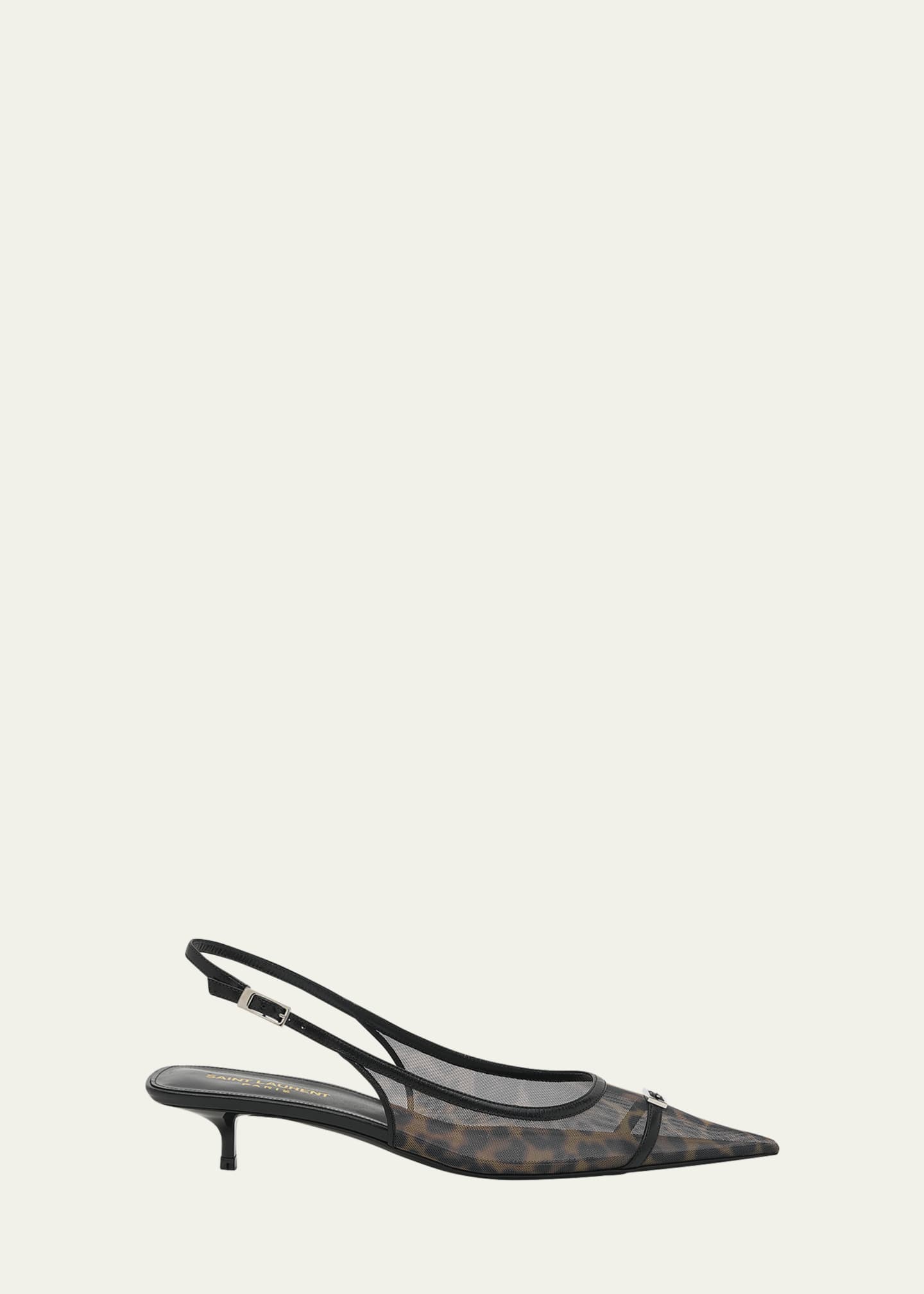 Saint Laurent Oxalis Leopard Mesh Slingback Pumps Image 1 of 5