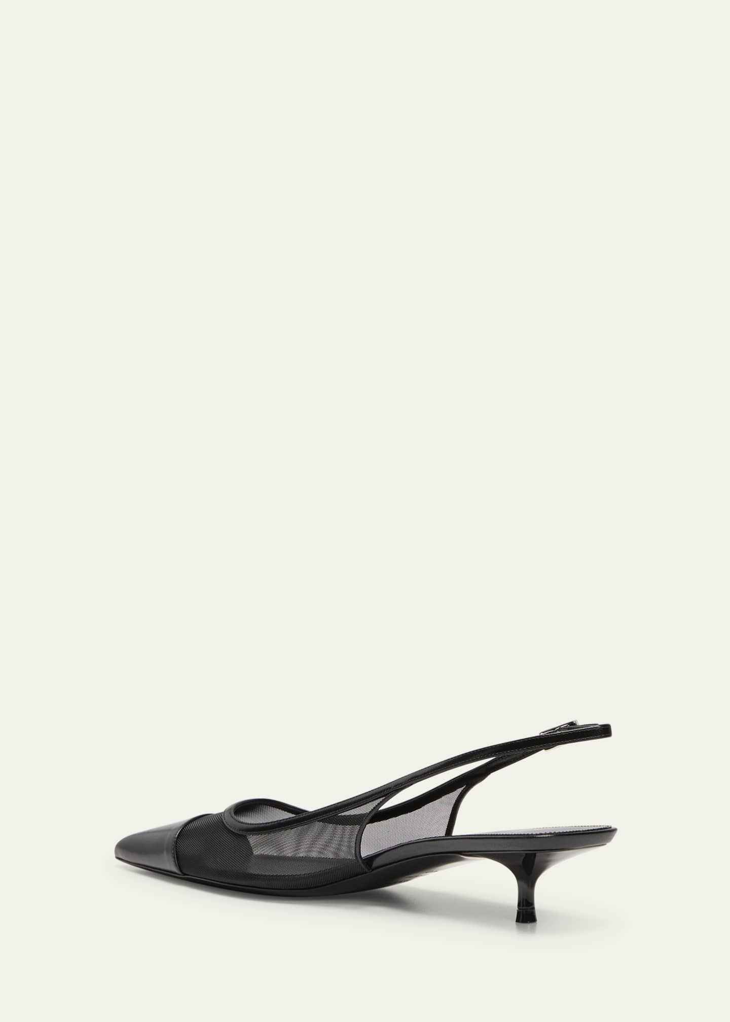 Saint Laurent Oxalis Leather Mesh Slingback Pumps Image 4 of 5
