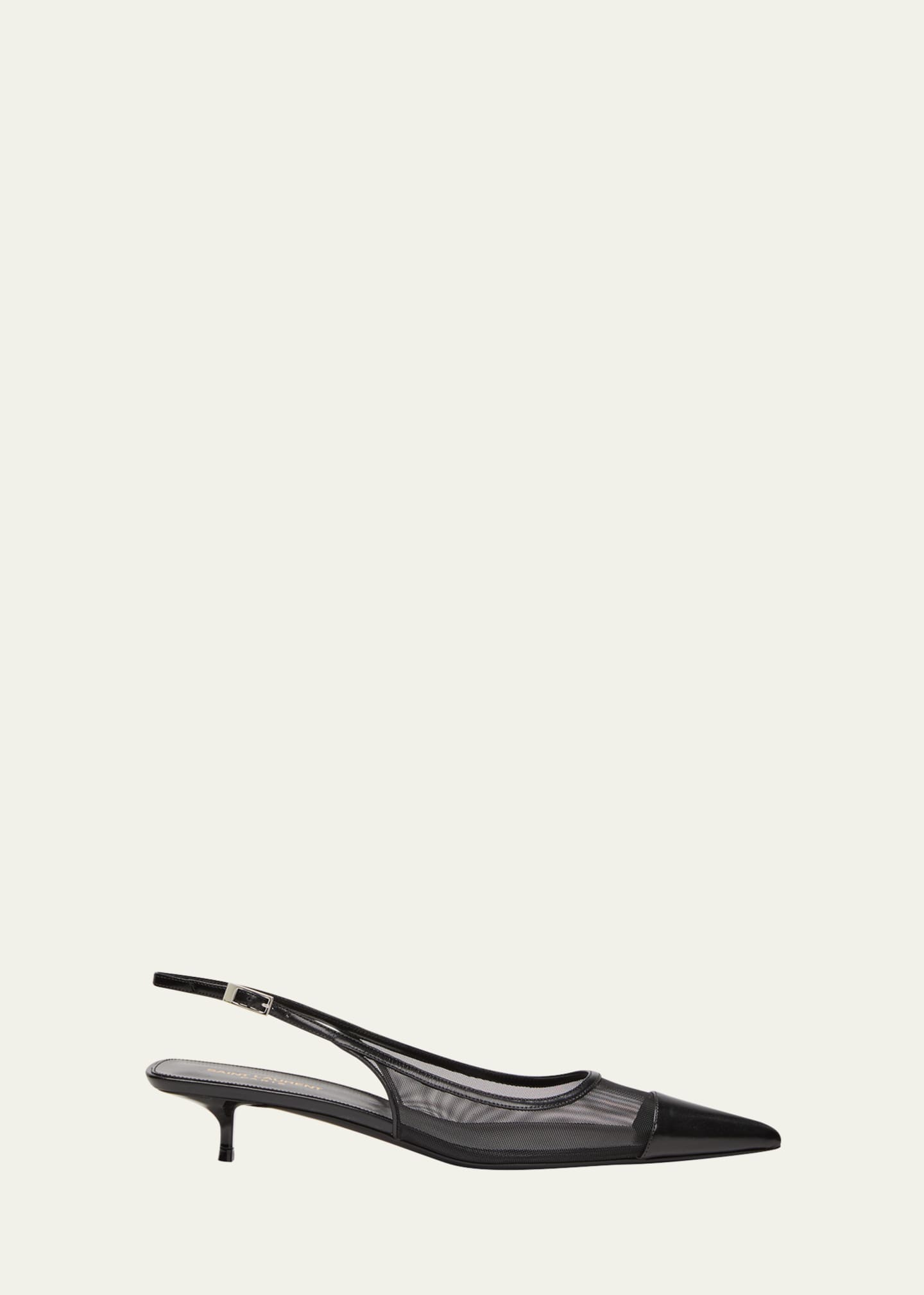Saint Laurent Oxalis Leather Mesh Slingback Pumps Image 1 of 5