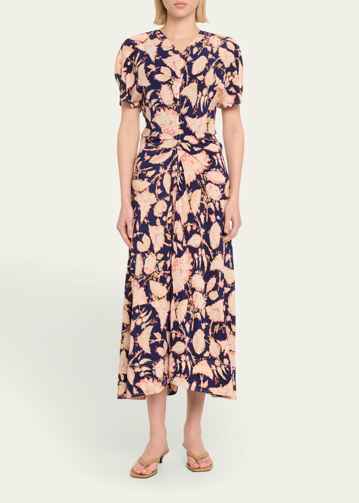 A.L.C. Remy Puff-Sleeve Gathered Midi Dress - Bergdorf Goodman