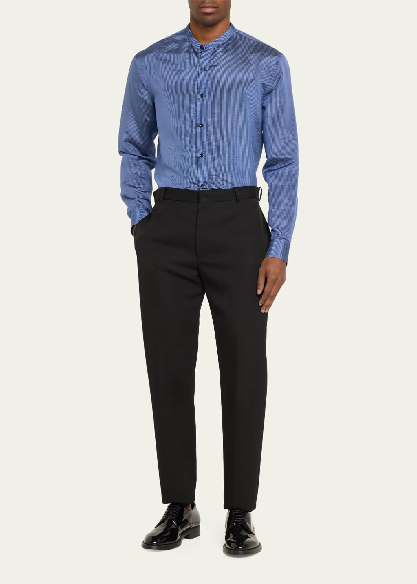 Giorgio Armani Men's Striped Band-Collar Sport Shirt Image 2 of 5