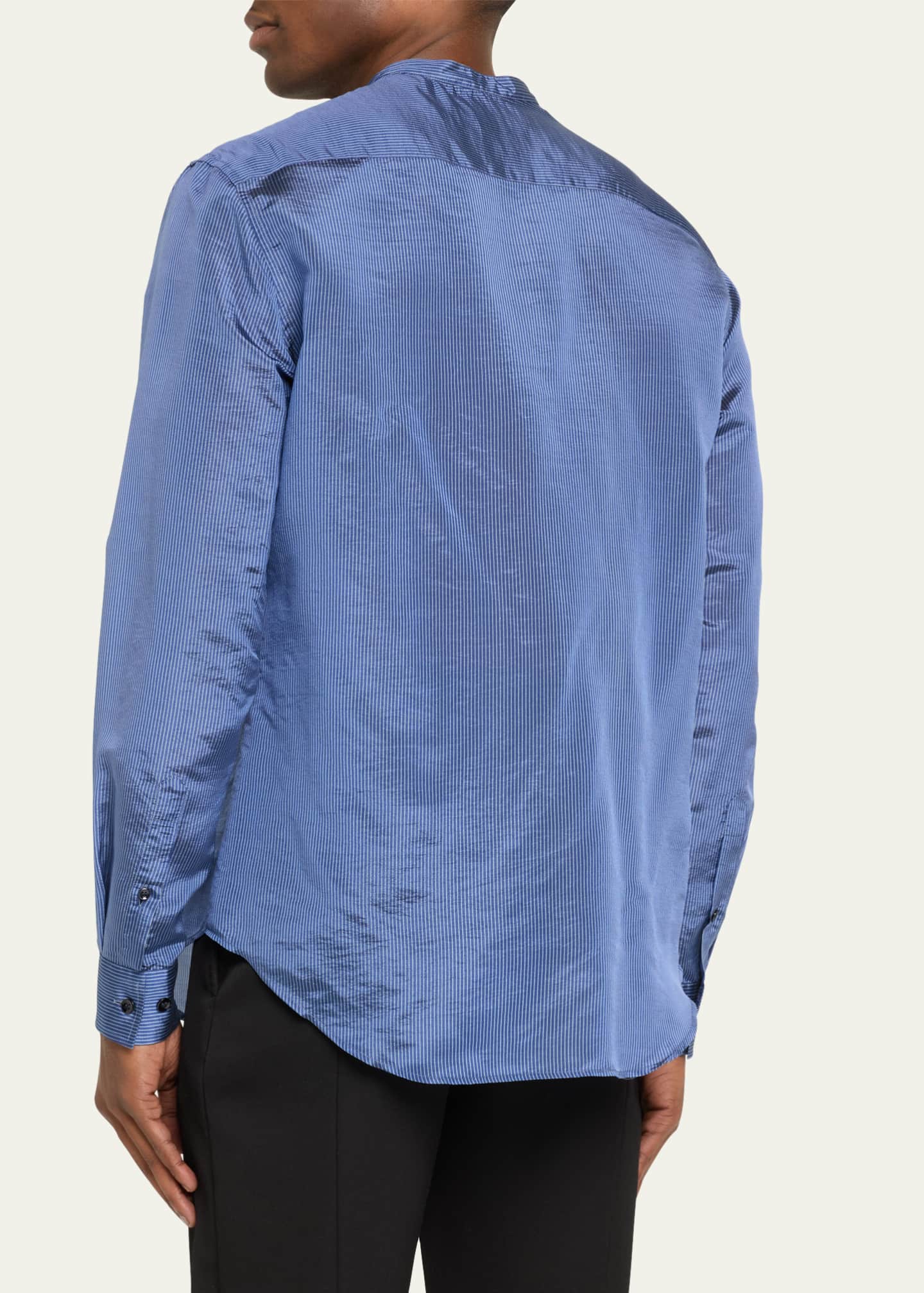 Giorgio Armani Men's Striped Band-Collar Sport Shirt Image 3 of 5