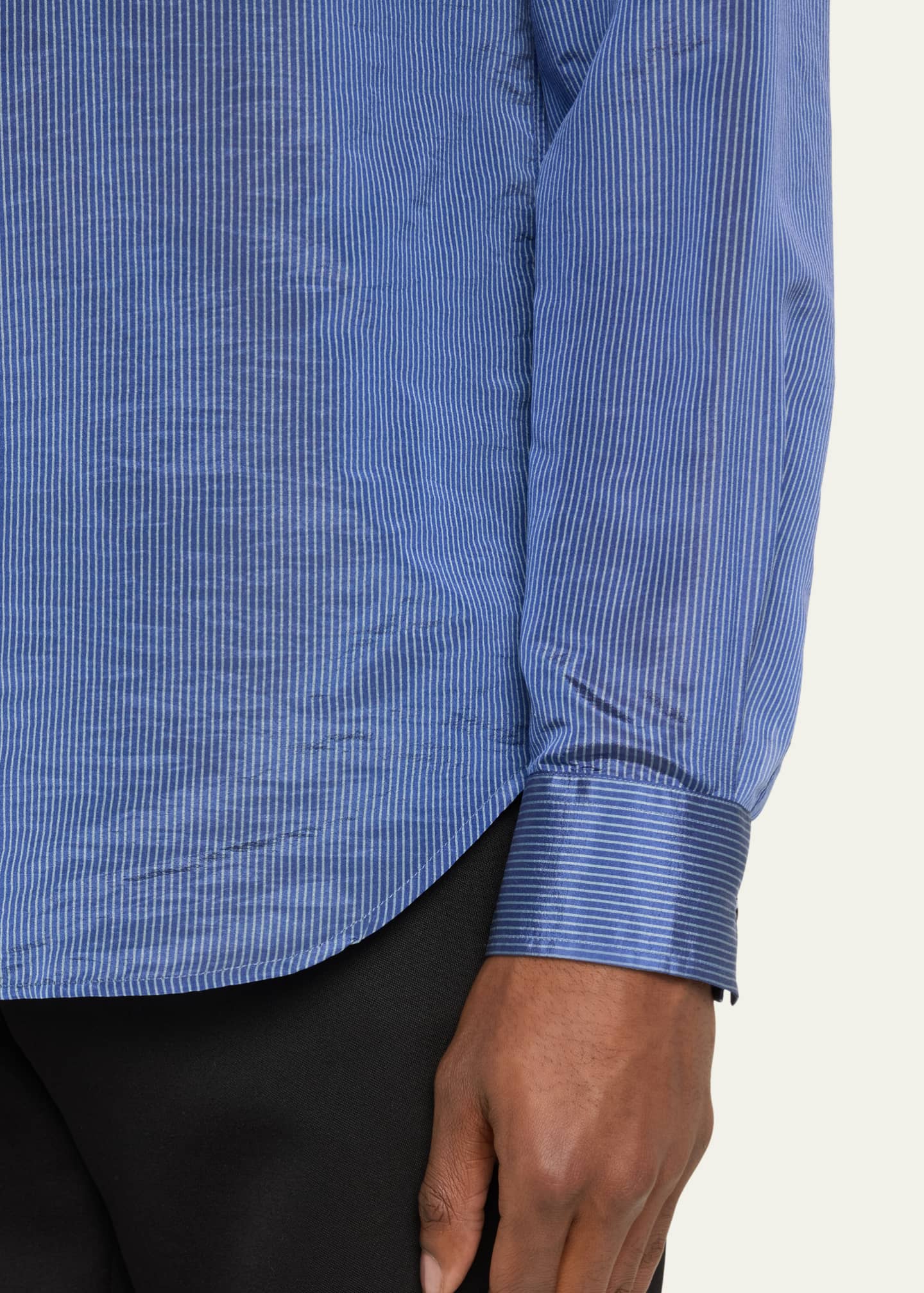 Giorgio Armani Men's Striped Band-Collar Sport Shirt Image 5 of 5