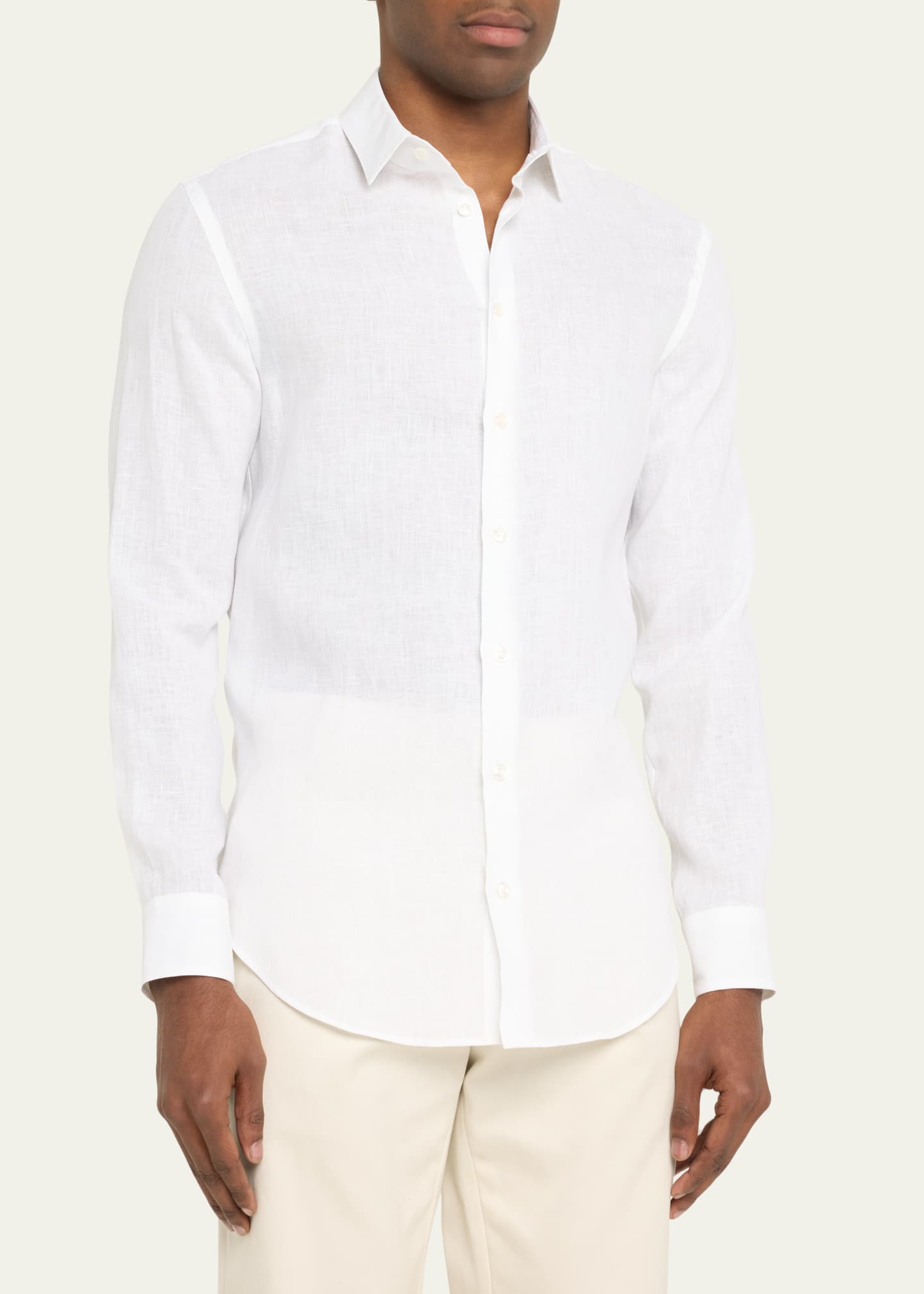 Giorgio Armani Men's Solid Linen Sport Shirt Image 4 of 5