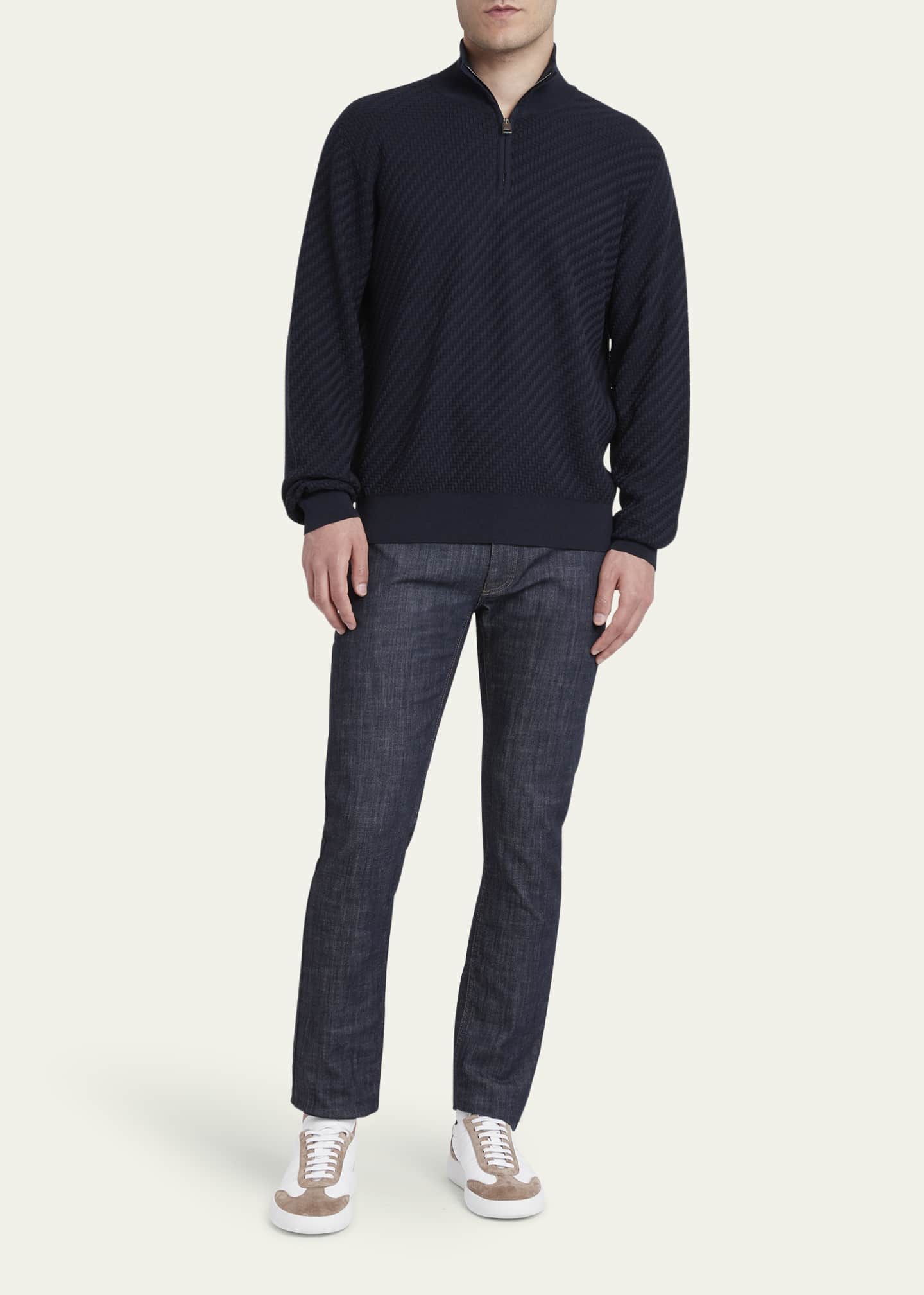 Brioni Men's Cotton-Silk Blend Quarter-Zip Sweater Image 2 of 5