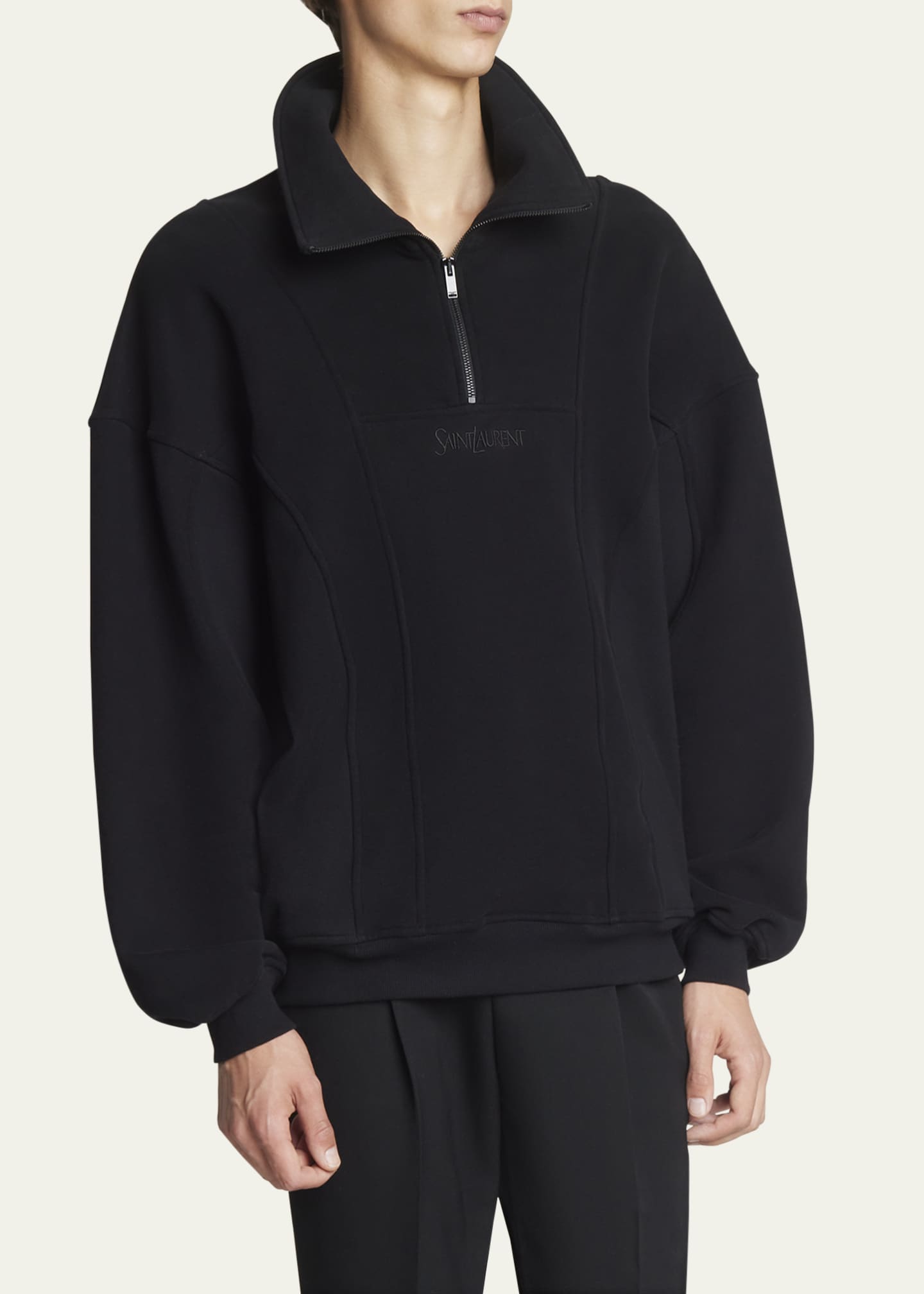 Saint Laurent Men's Quarter-Zip Logo Sweatshirt - Bergdorf