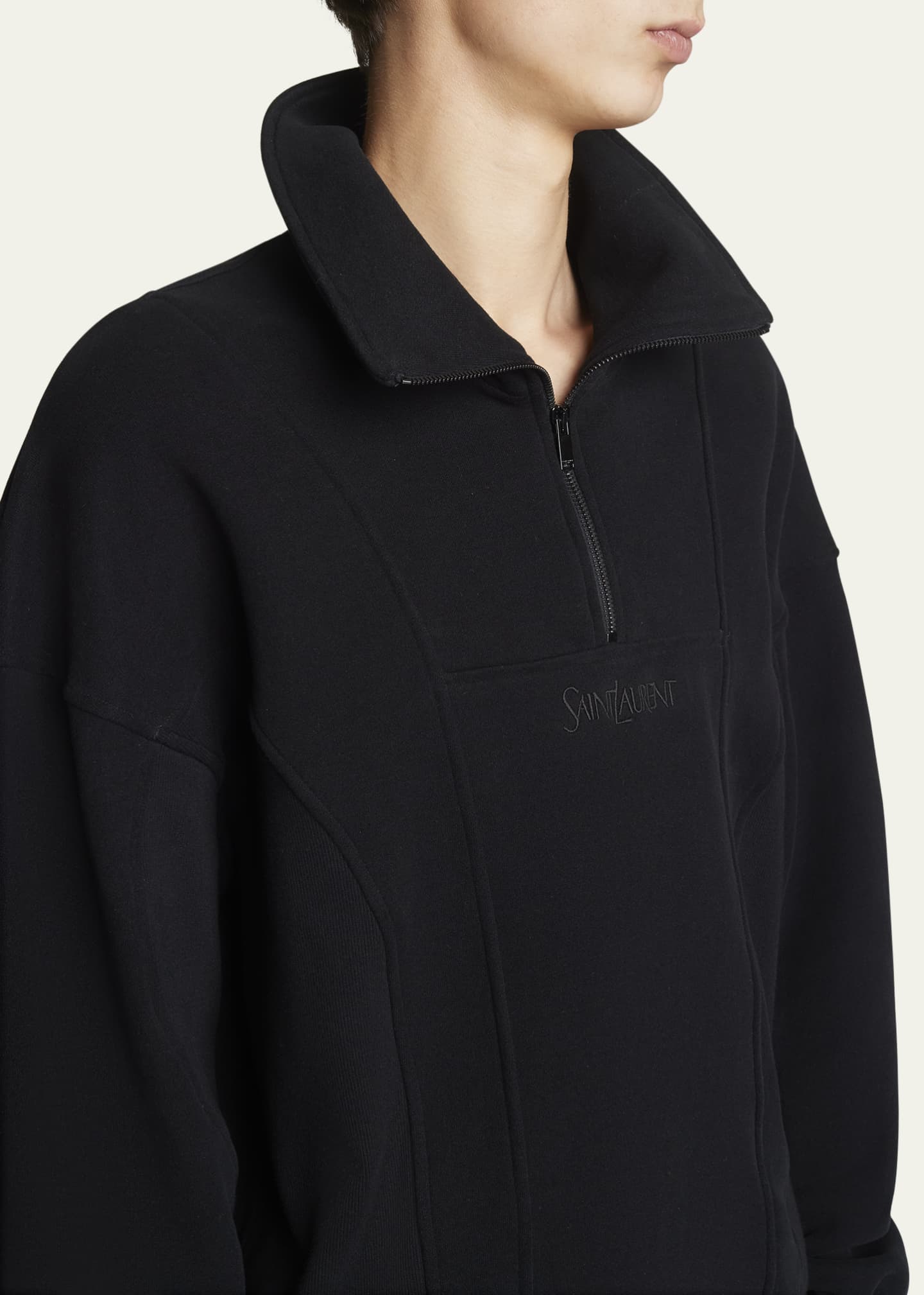 Saint Laurent Men's Quarter-Zip Logo Sweatshirt - Bergdorf
