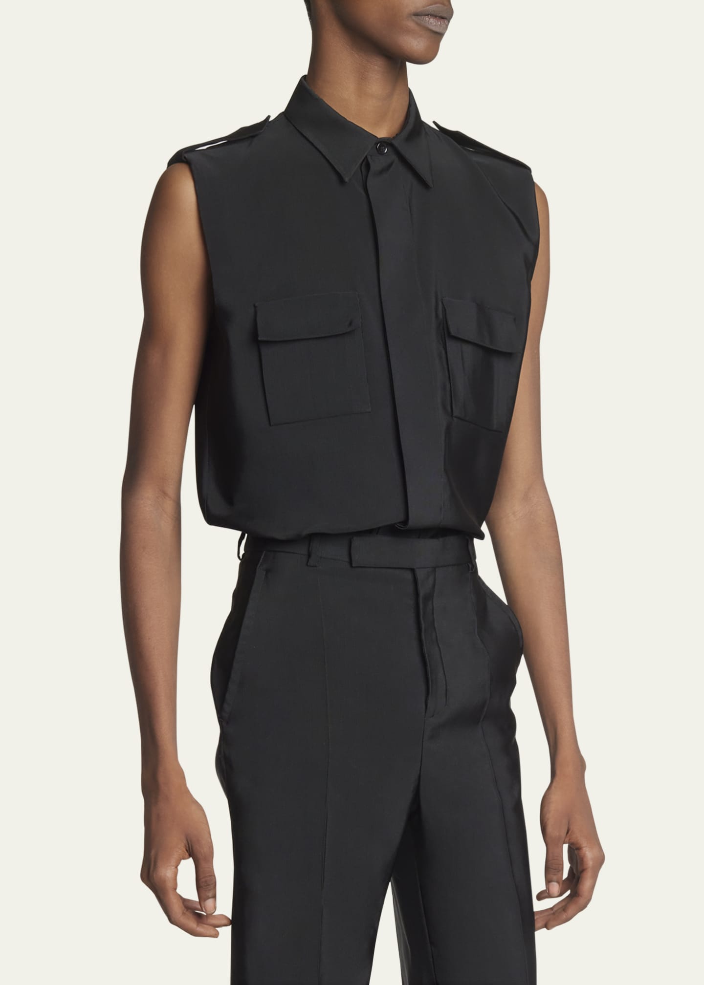 Saint Laurent Men's Sahara Sleeveless Button-Down Shirt Image 4 of 5