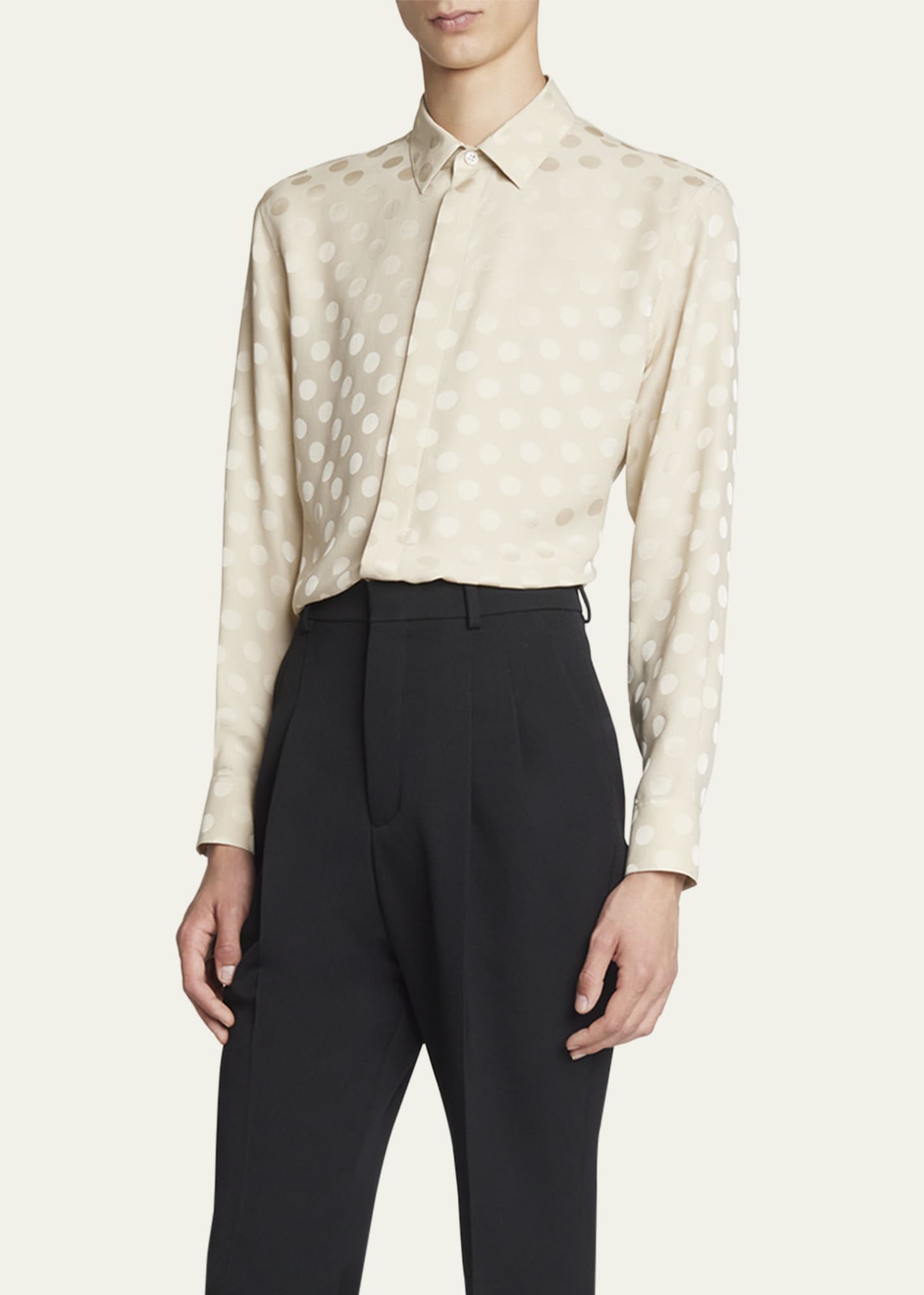 Saint Laurent Men's Polka Dot Jacquard Dress Shirt Image 4 of 5