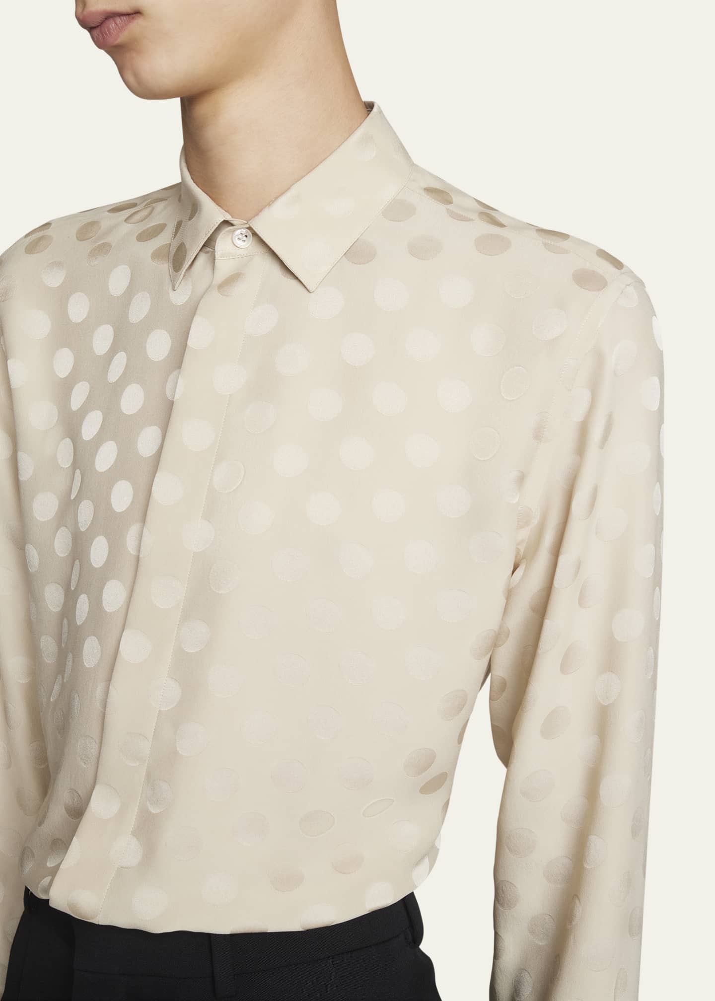 Saint Laurent Men's Polka Dot Jacquard Dress Shirt Image 5 of 5