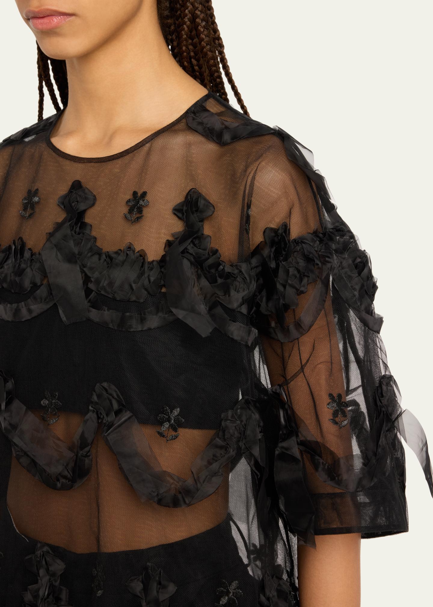 Simone Rocha Men's Tulle Embroidered Short-Sleeve Shirt - Bergdorf Goodman