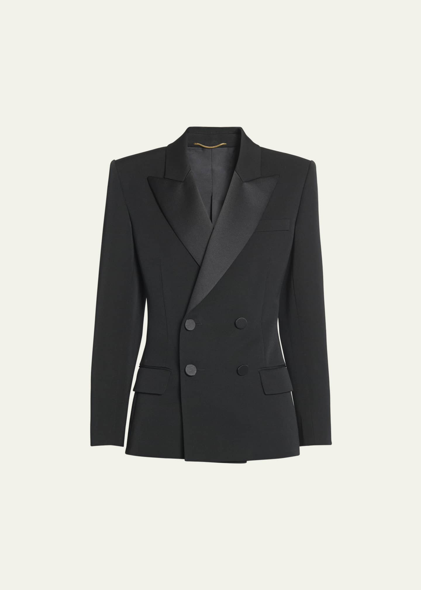 【送料&関税込】Saint Laurent Tuxedo Blazer SAINT LAURENT Tube satin-trimmed grain de poudre wool blazer