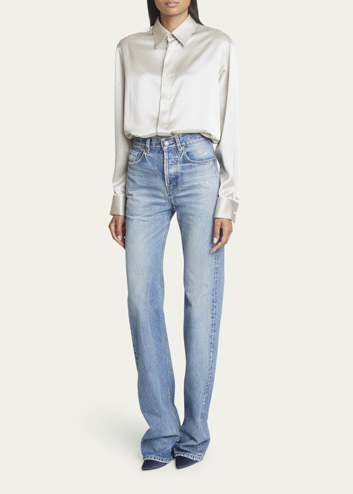 Saint Laurent Long Straight-Leg Denim Jeans Image 2 of 5