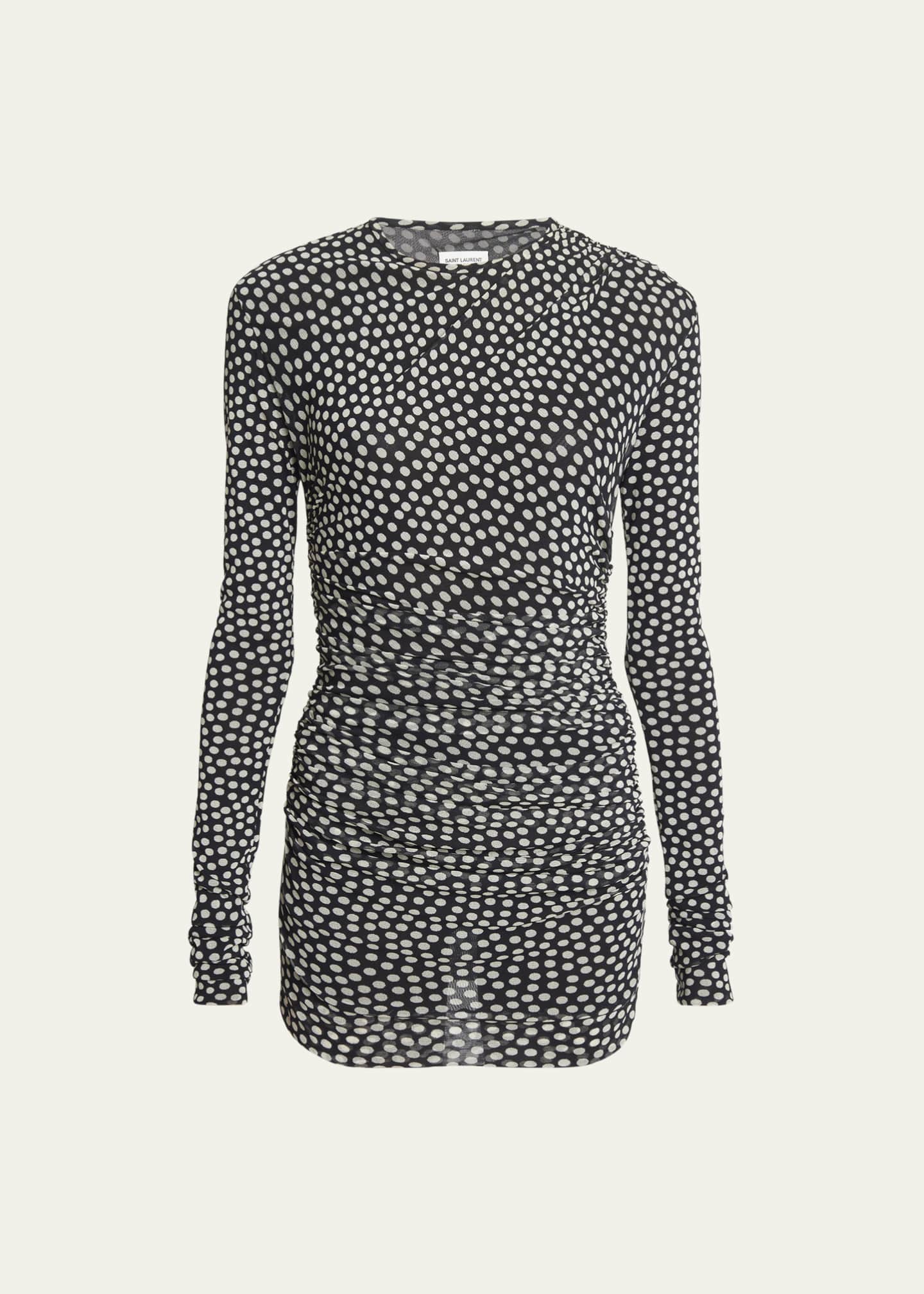 Saint Laurent Ruched Polka Dot Mini Dress - Bergdorf Goodman