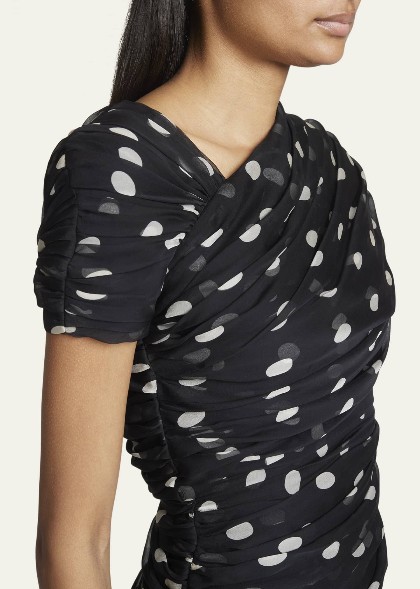 Saint Laurent Draped Polka-Dot Mini Dress Image 5 of 5