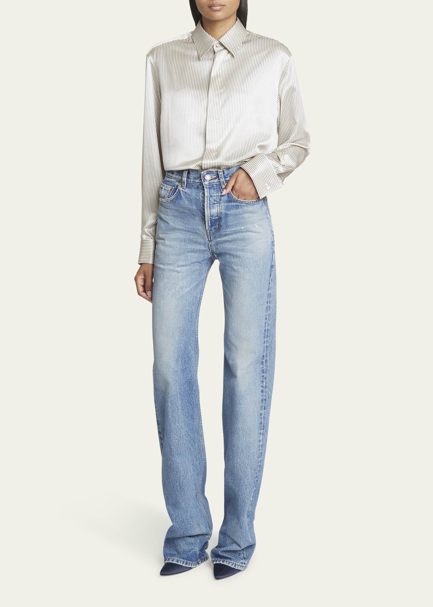 Saint Laurent Striped Satin Button-Front Blouse Image 2 of 5