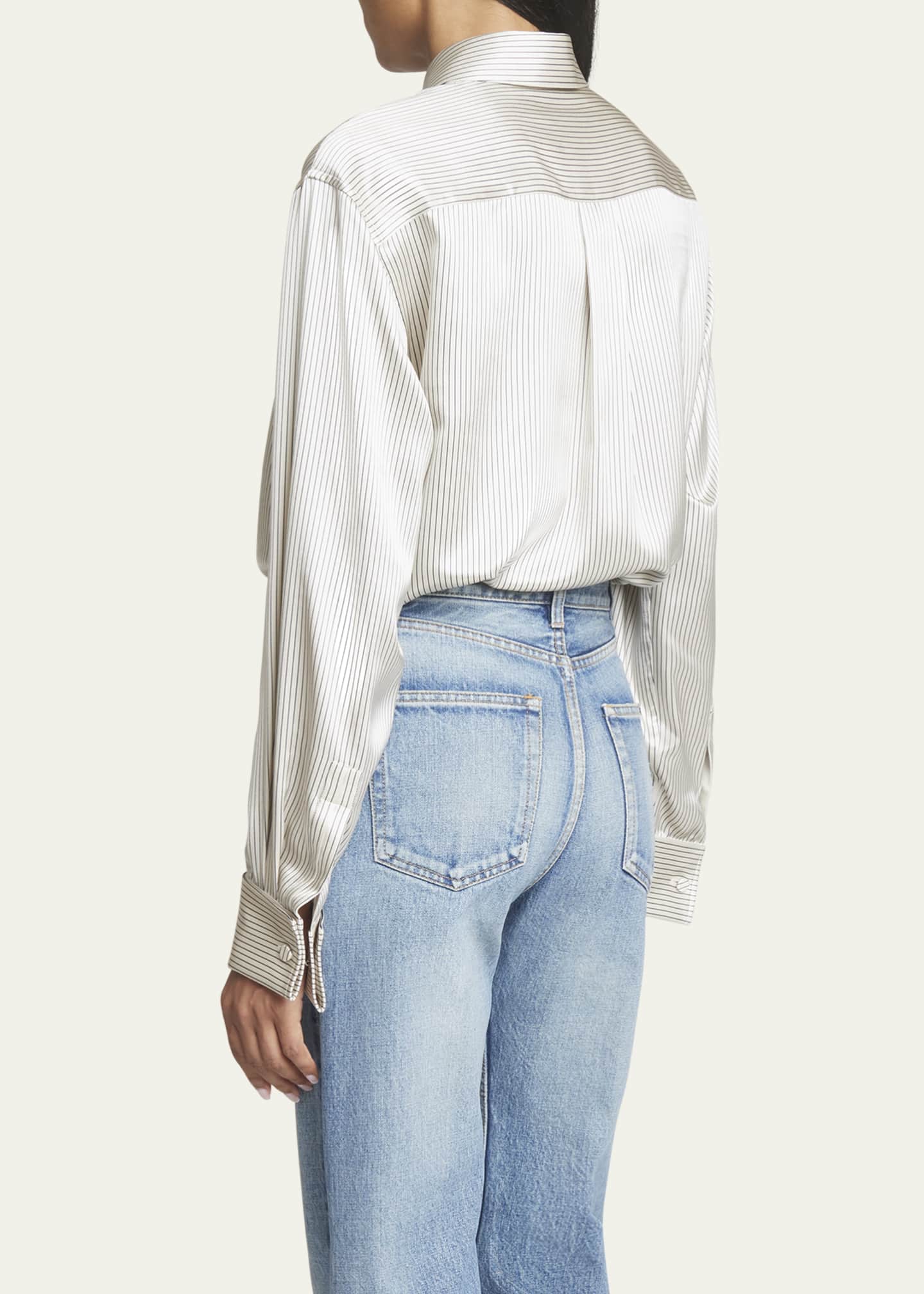 Saint Laurent Striped Satin Button-Front Blouse Image 3 of 5