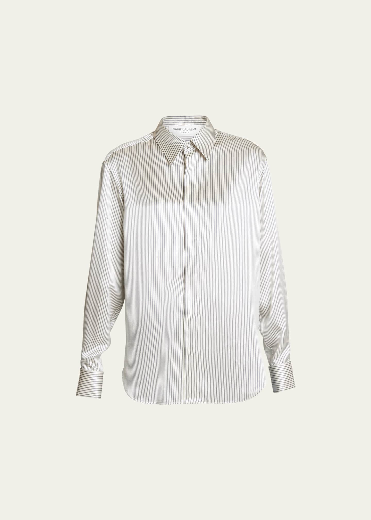 Saint Laurent Striped Satin Button-Front Blouse Image 1 of 5