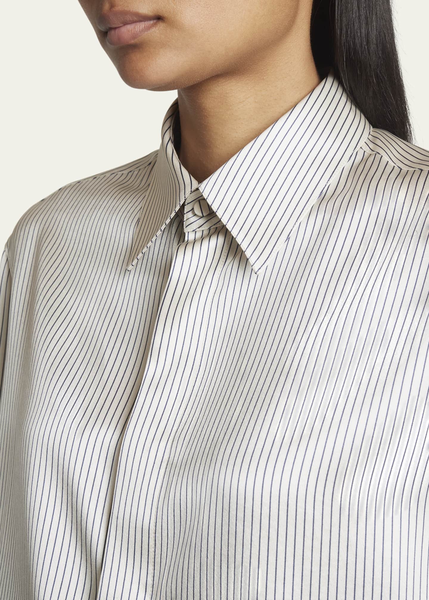 Saint Laurent Striped Satin Button-Front Blouse Image 5 of 5