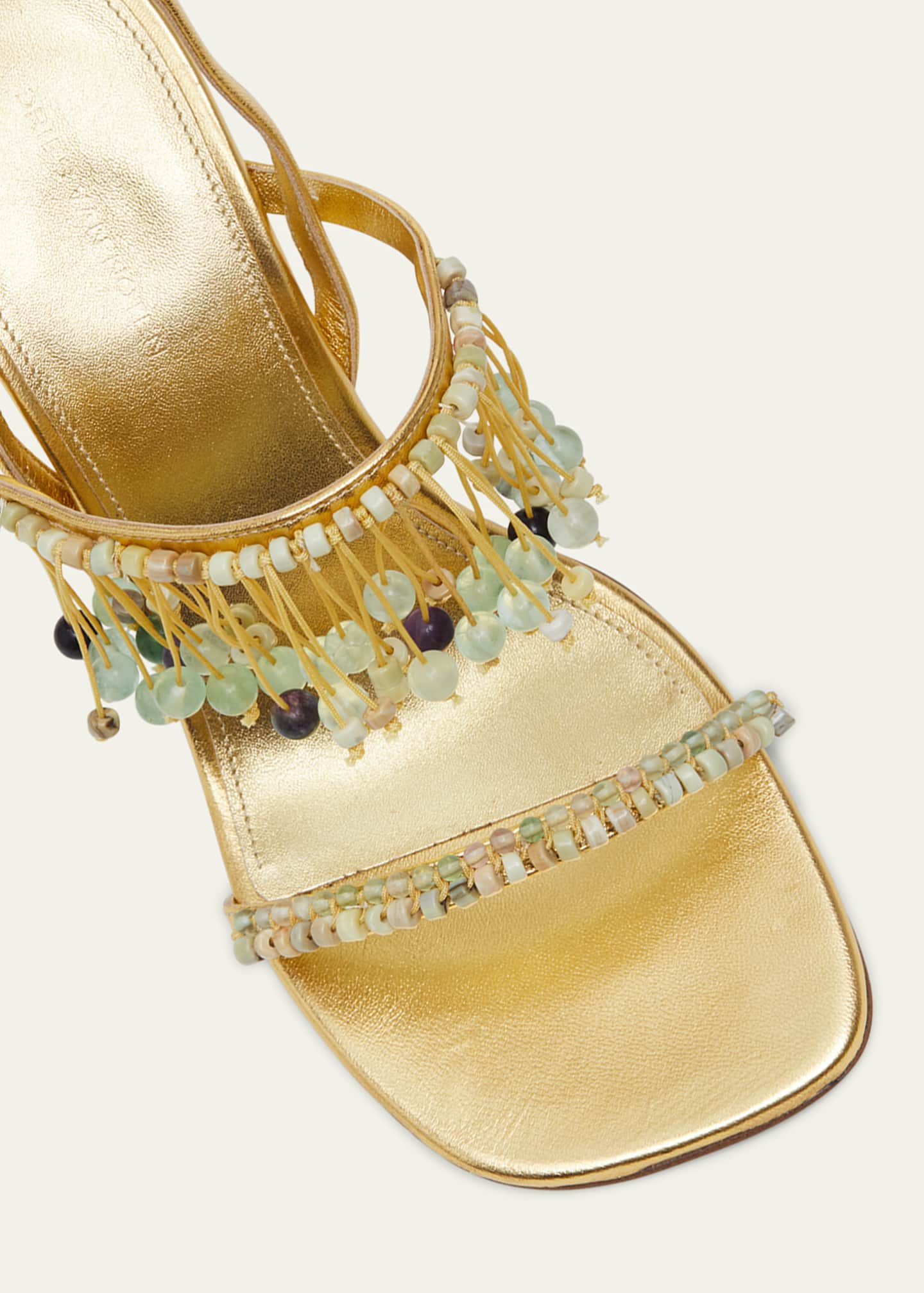 Dries Van Noten Metallic Beaded Fringe Slingback Sandals