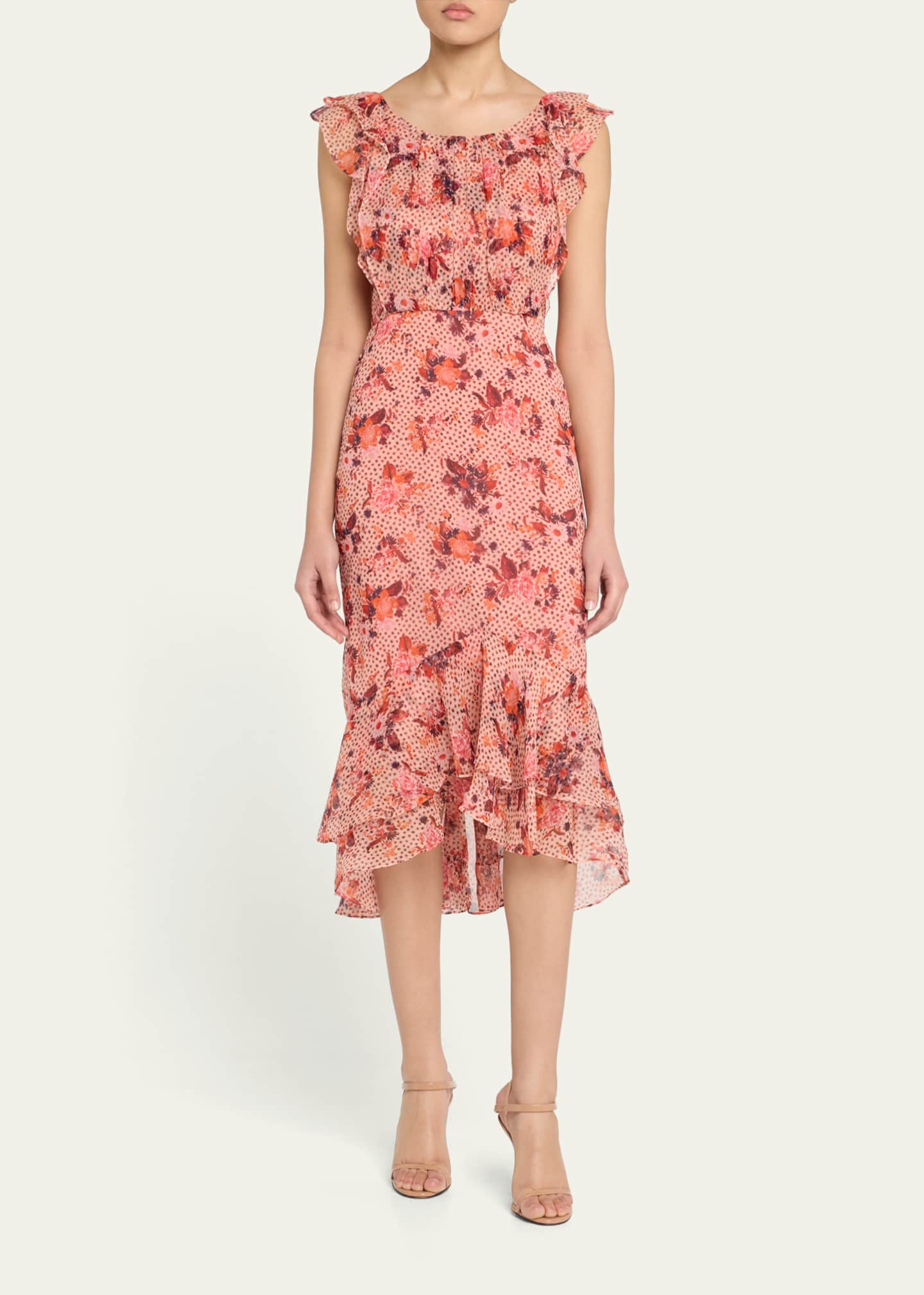 Saloni Aisha Floral Silk Chiffon Frill Dress Image 2 of 5