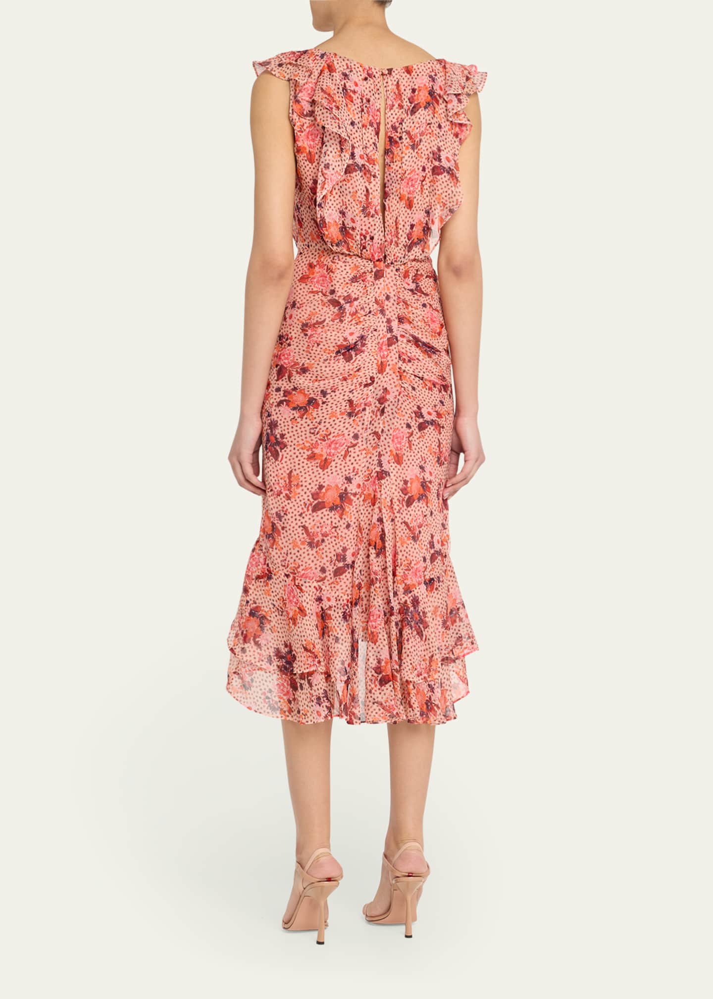 Saloni Aisha Floral Silk Chiffon Frill Dress Image 3 of 5