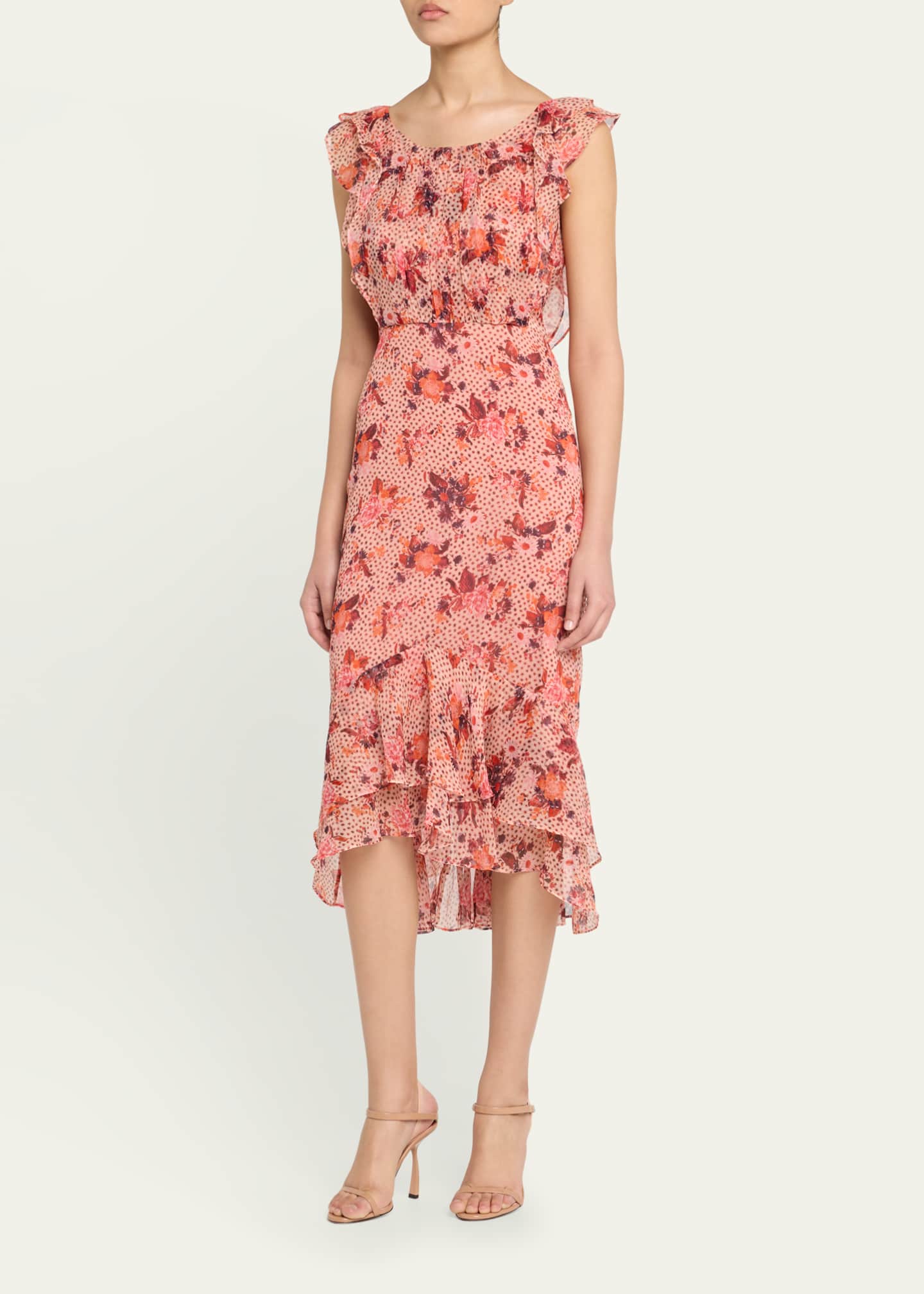 Saloni Aisha Floral Silk Chiffon Frill Dress Image 4 of 5