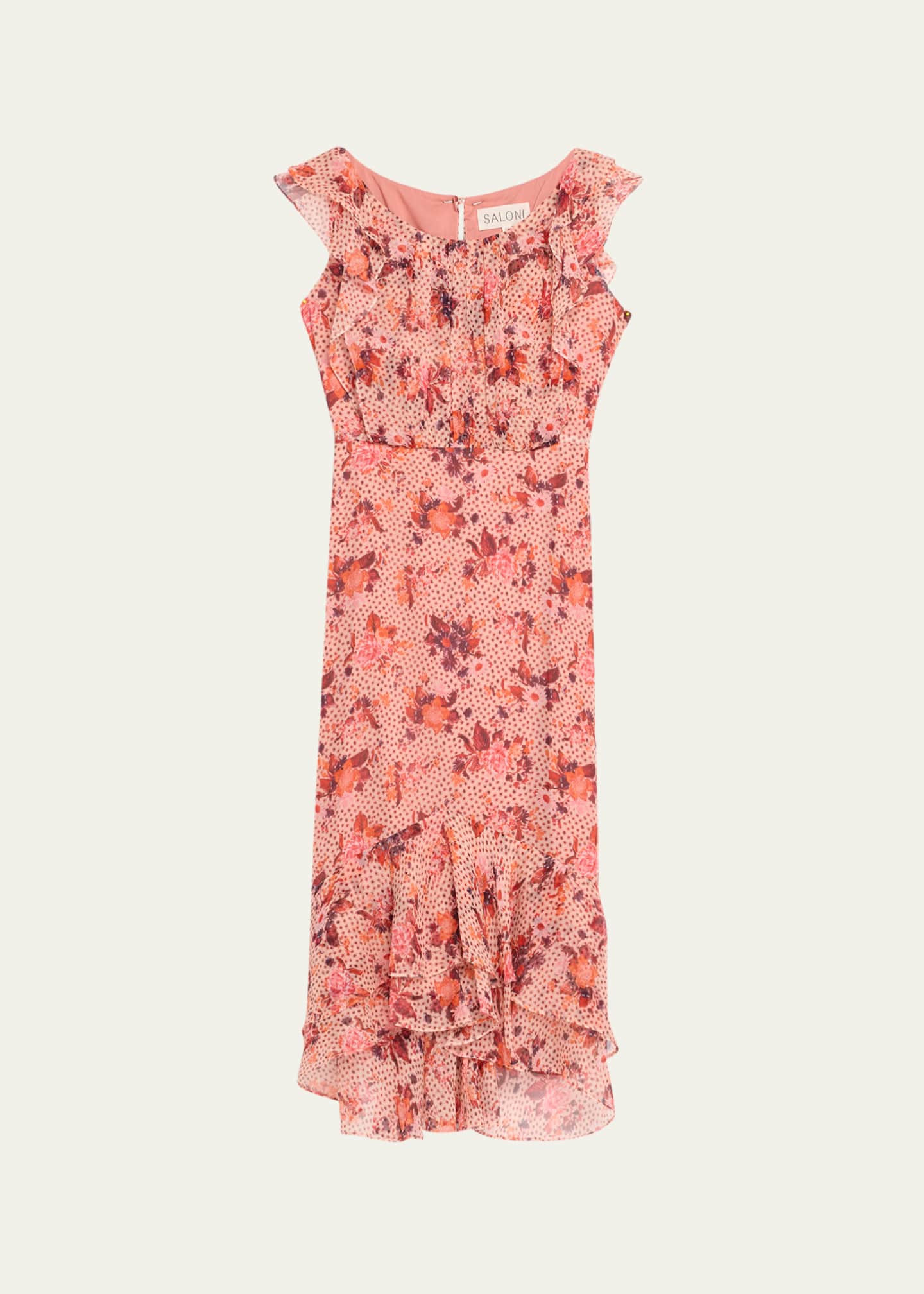 Saloni Aisha Floral Silk Chiffon Frill Dress Image 1 of 5