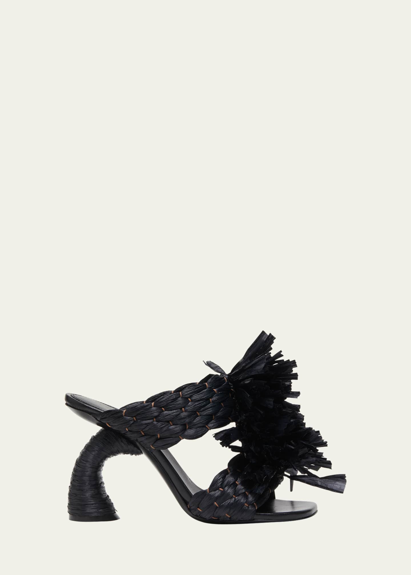 Dries Van Noten Raffia Fringe Dual Band Slide Sandals