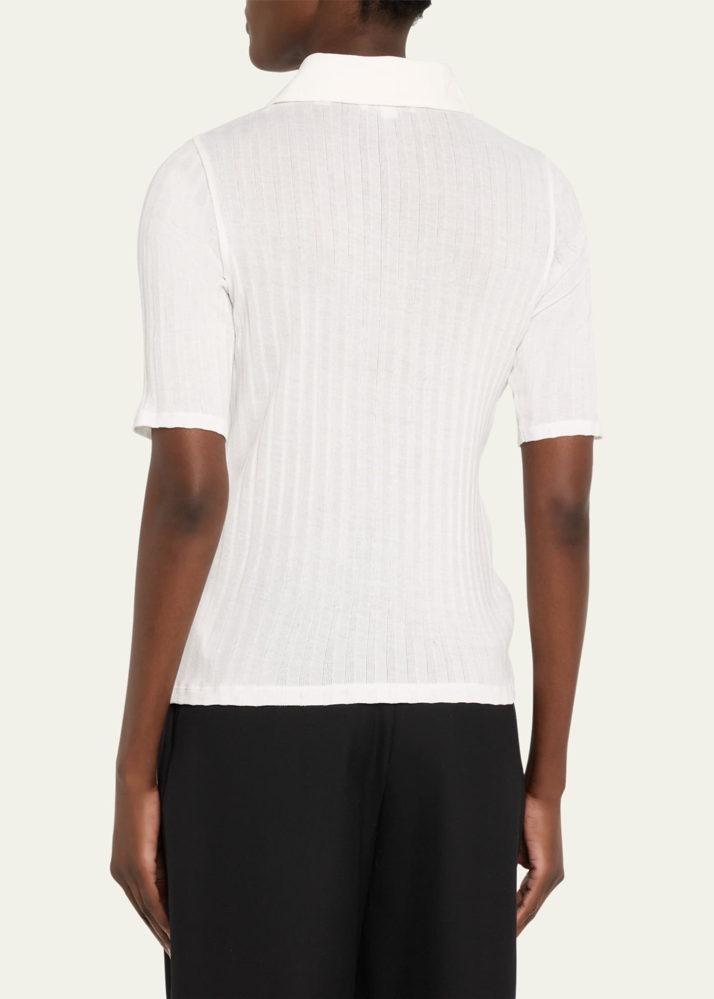 Elbow-Sleeve Silk Rib Polo Shirt