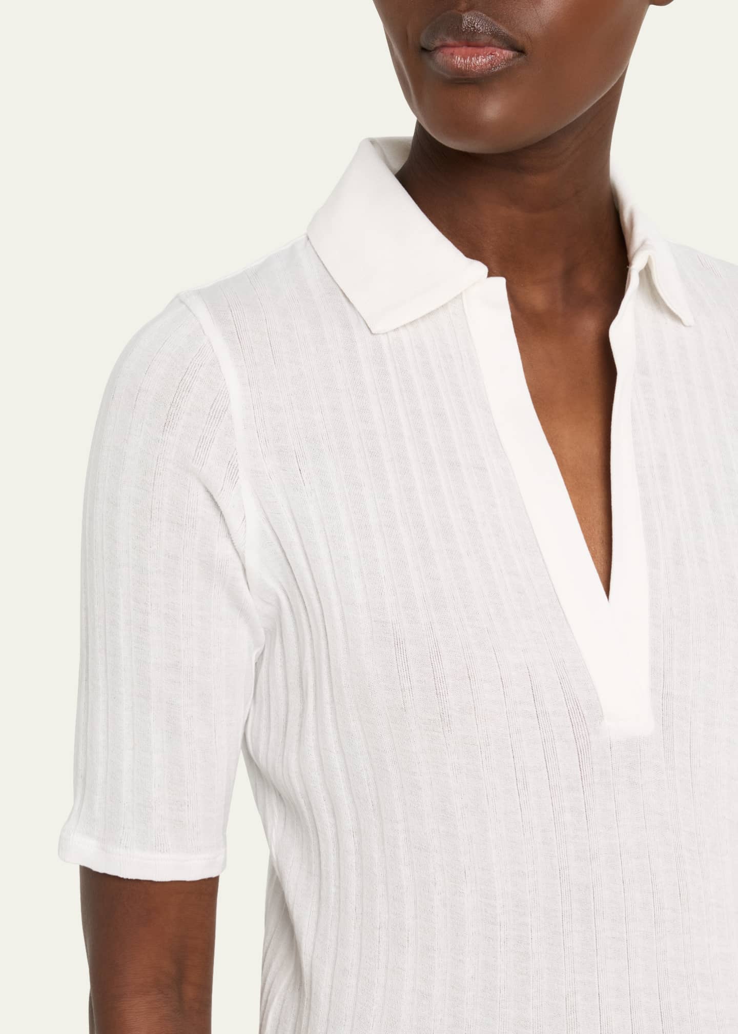 Elbow-Sleeve Silk Rib Polo Shirt